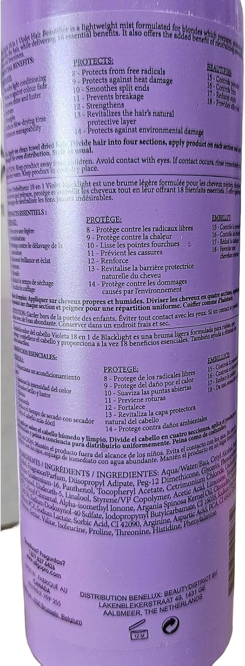 Oligo Professionnel 18 in 1 Hair Beautifier 250Ml (Liquid, All Hair Types, Violet) image number 4
