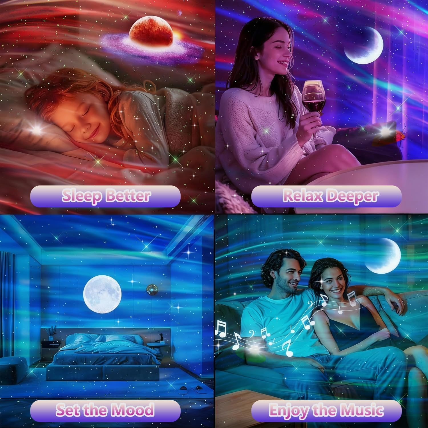 Galaxy Projector for Bedroom, Bluetooth Speaker Star Projector with Built-In Rechargeable Battery, 48 Aurora Colors & 8 White Noise, Remote Control, Christmas Decor & Gifts for Kids and Adults image number 5