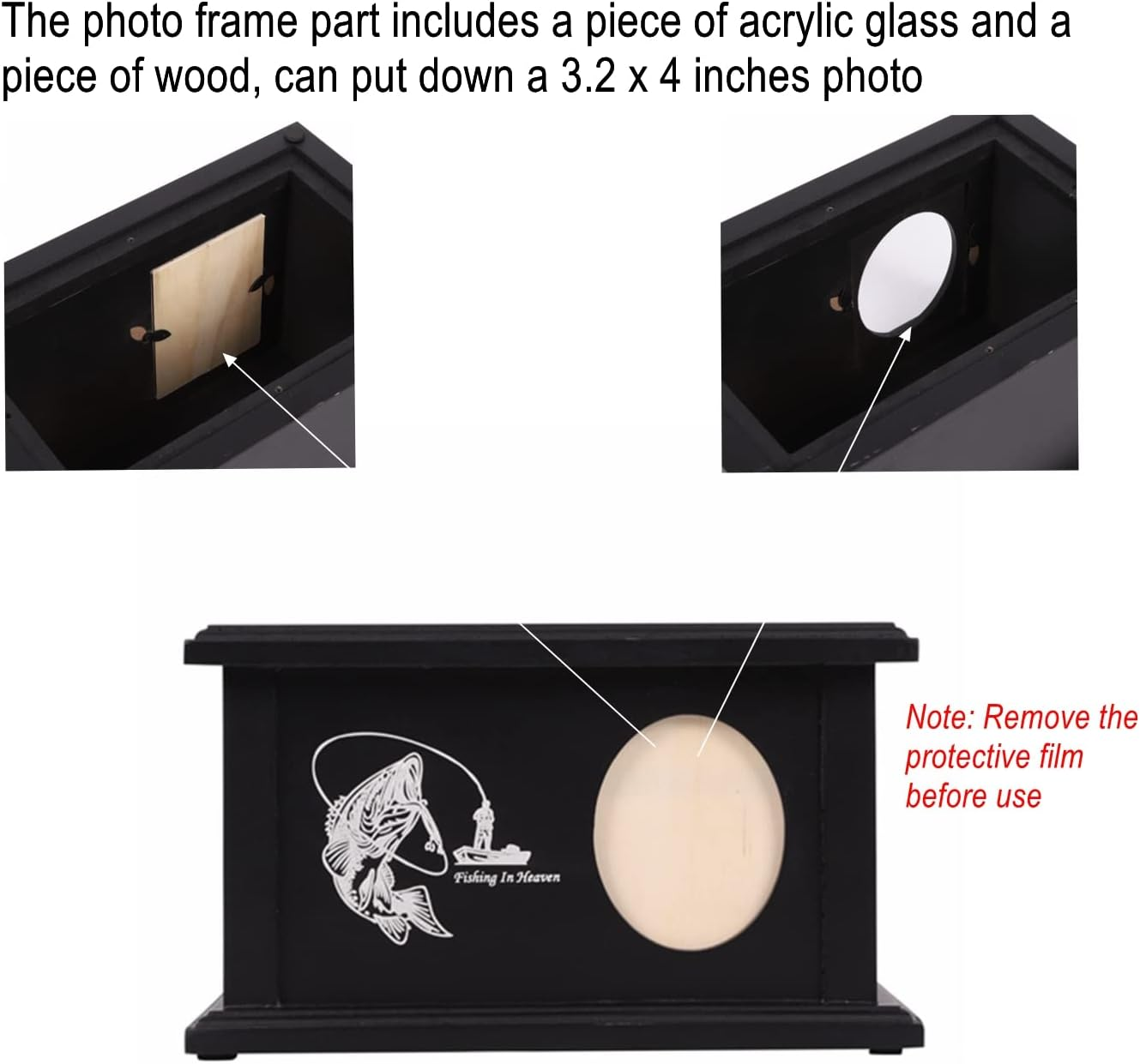 Wooden Urns for Human Ashes - Wood Cremation Urns Adult for Funeral, Burial or Home - Urns for Ashes Men Women - Decorative Urn for Ashes Male Female (Fishing, with Frame) image number 4