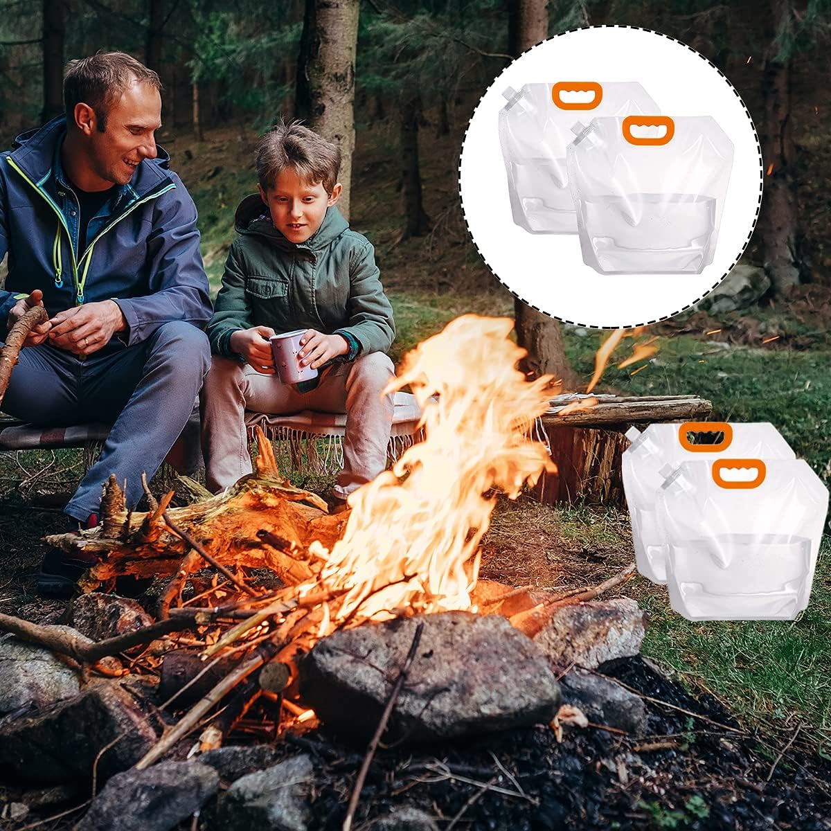 WELANE Collapsible Water Container, 2 PCS Portable Water Storage Carrier Bag for Outdoor Camping (5L /1.32Gallon) image number 4