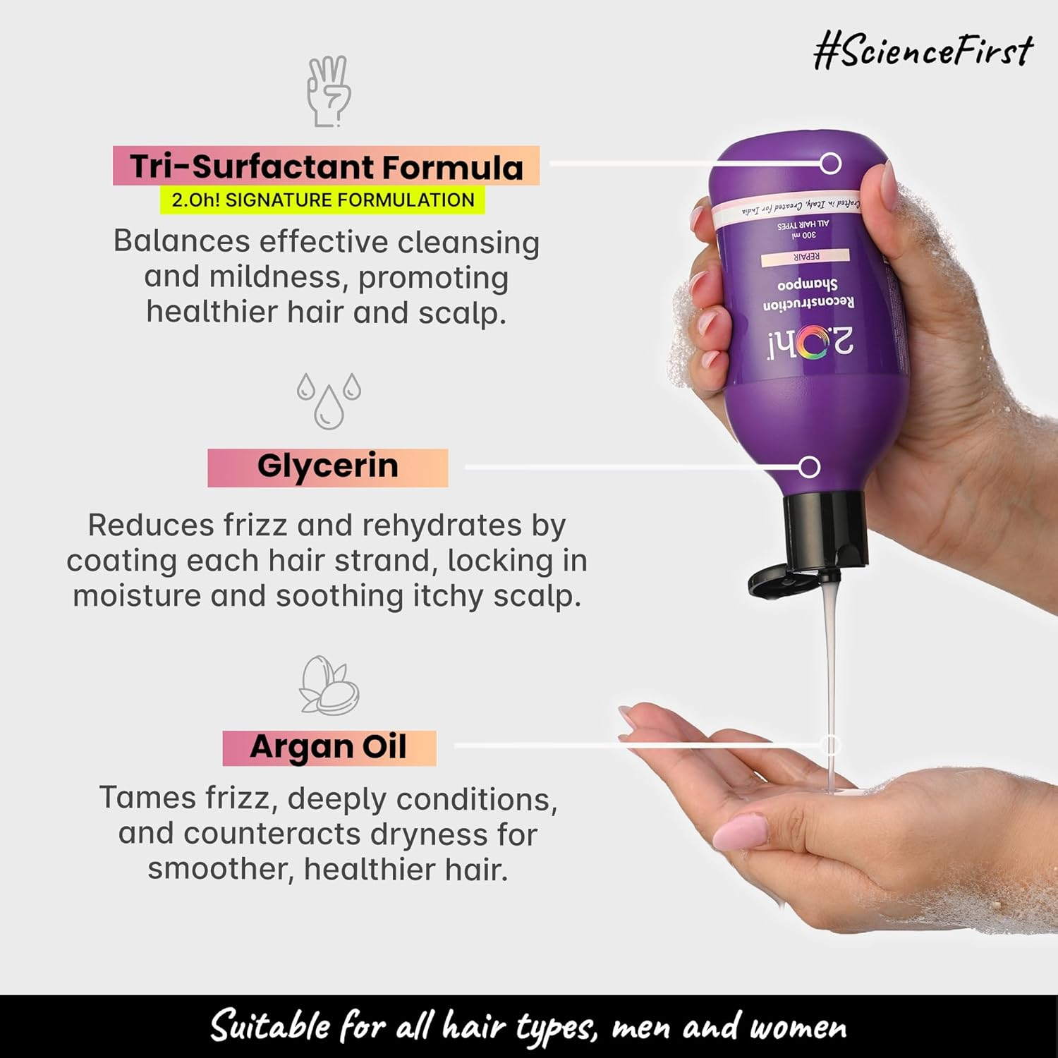 2.Oh! Italian Reconstruction Shampoo for Dry Hair | Tri-Surfactant Repair Shampoo for Frizzy Hair | Dry Hair Shampoo for Women | Daily Use Shampoo for Men | Shampoo for Oily Scalp | Argan Oil Glycerin