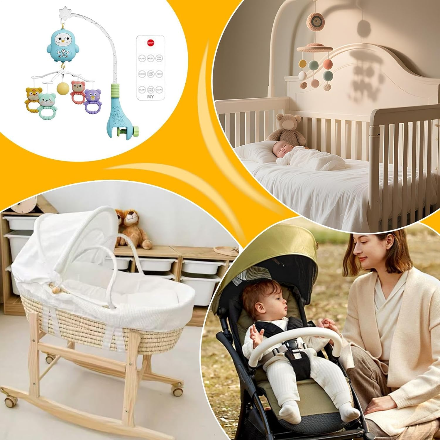 Crib Mobile - Baby Crib Mobile with Music | Musical Nursery Mobiles | Portable Travel Bed Toys | Cartoon Rattles | Toddler Bassinet Rattle Bed Bell for Nursery Bedside Playpen Girls Boys image number 6