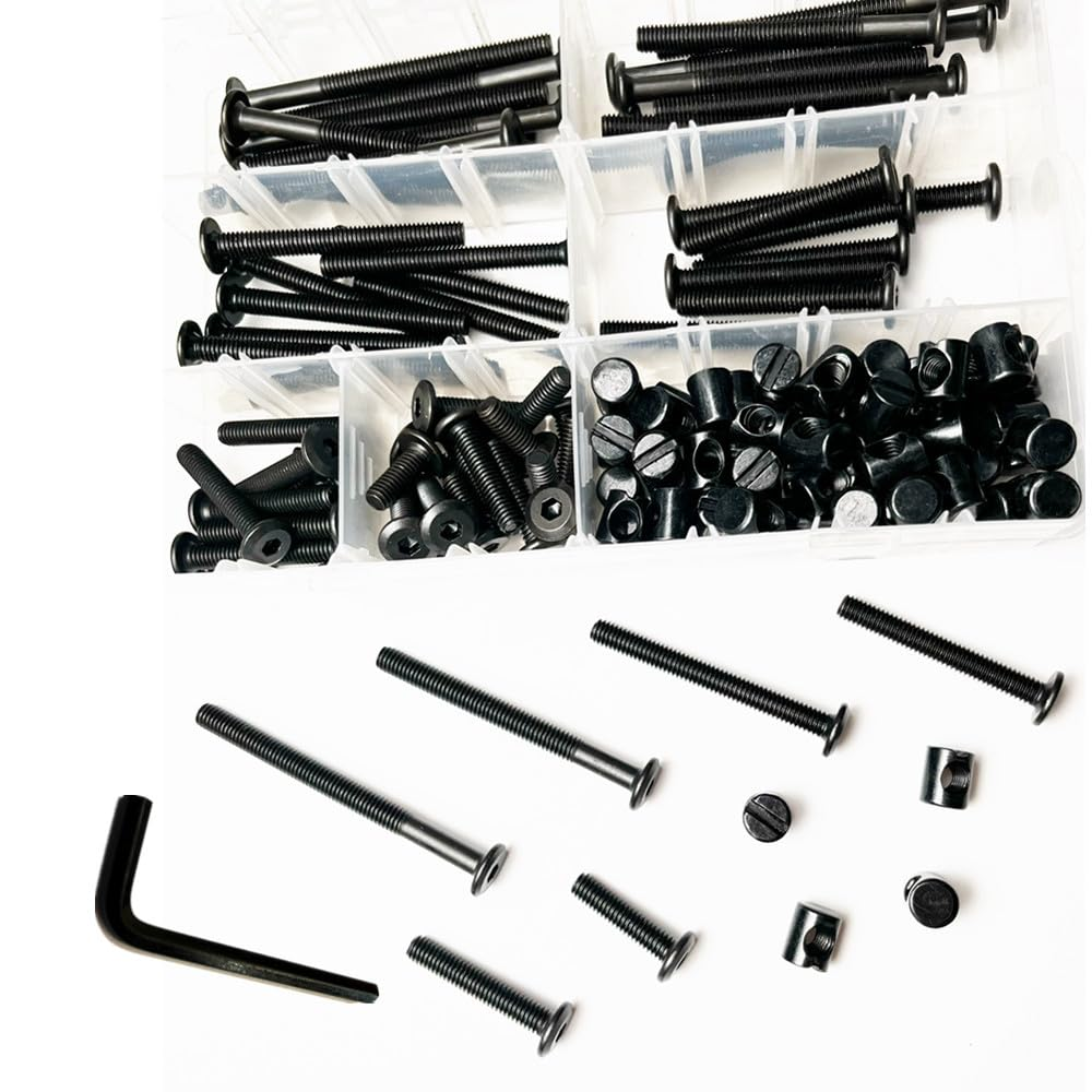 Cuicanfla 141Pcs Black M6 Hex Drive Socket Cap Bolts Kit, Crib Hardware Screws, with 1 X Allen Wrench Perfect for Furniture, Cots, Crib Screws image number 2