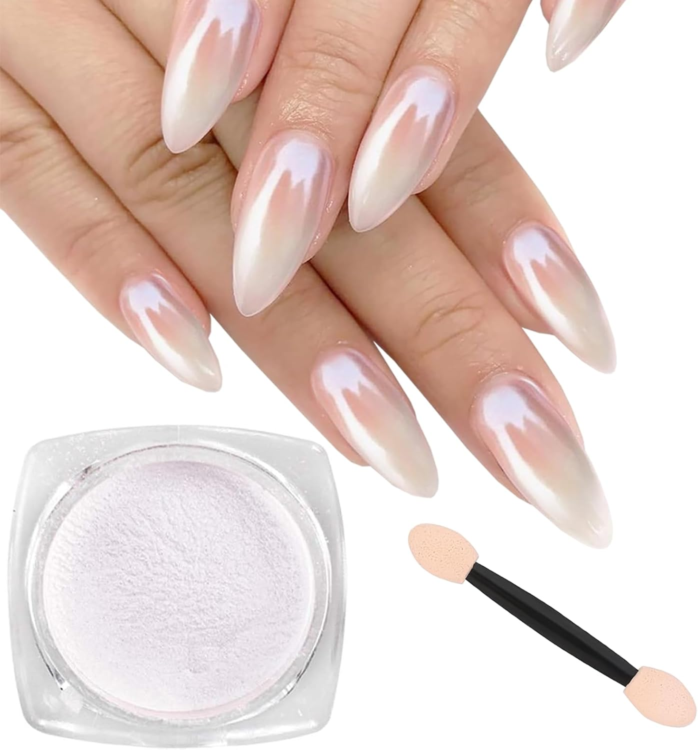 White Pearl Chrome Nail Powder, Ice Glazed Donut Transparent Powder for a Moonlight Effect, Perfect for Glittering and Shinning Nails - DIY Nail Art Accessory