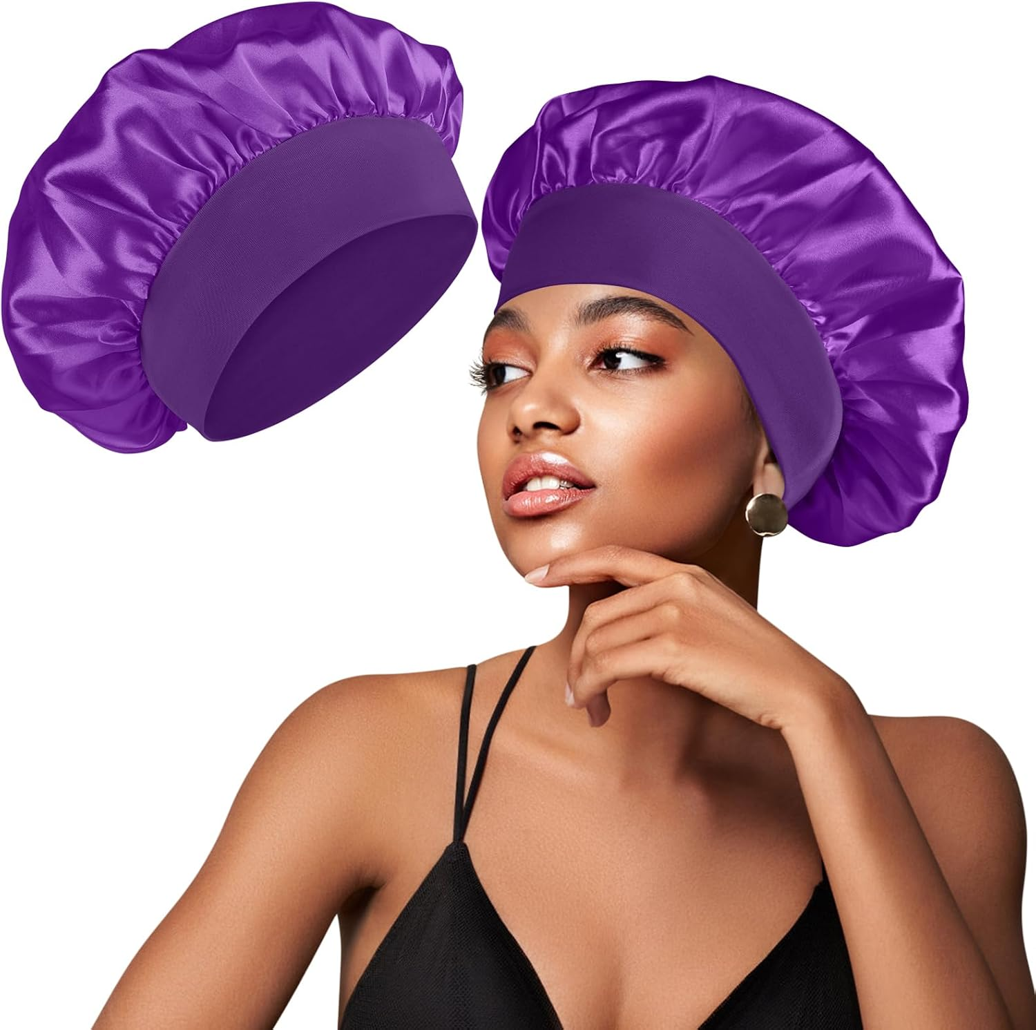 Silk Hair Bonnet Sleeping Bonnet Hair Wrap Wide Elastic Band Satin Cap for Women Men Elastic Soft Cap Headwear