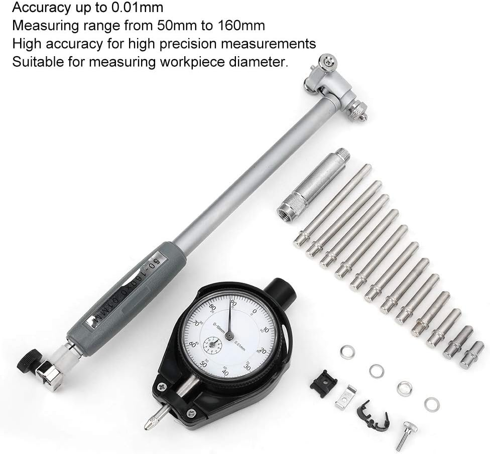 Dial Bore Gage Set, 50Mm-160Mm Dial Bore Gage, Micrometers Bore Gauges Internal Diameter Measuring Tool for Measuring Workpiece Cylinder Measurement image number 6