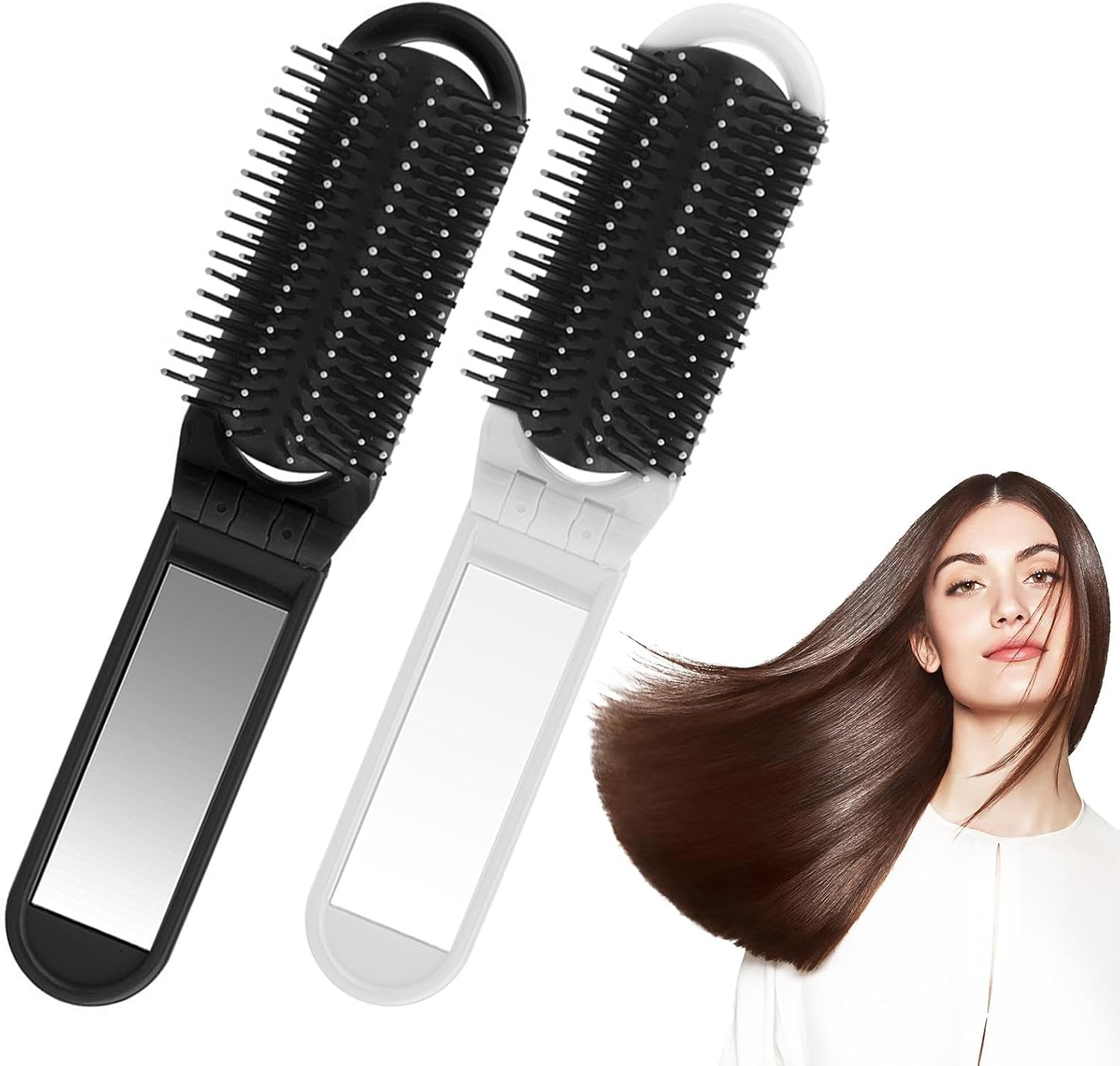 4Pcs/2Pcs Folding Travel Hair Brush with Mirror,Compact Pocket Hair Comb Travel Brush for Women Mini Hairs Brushs for Men Pocket Brushs Hairs Styling Tools(Color:2Pcs)