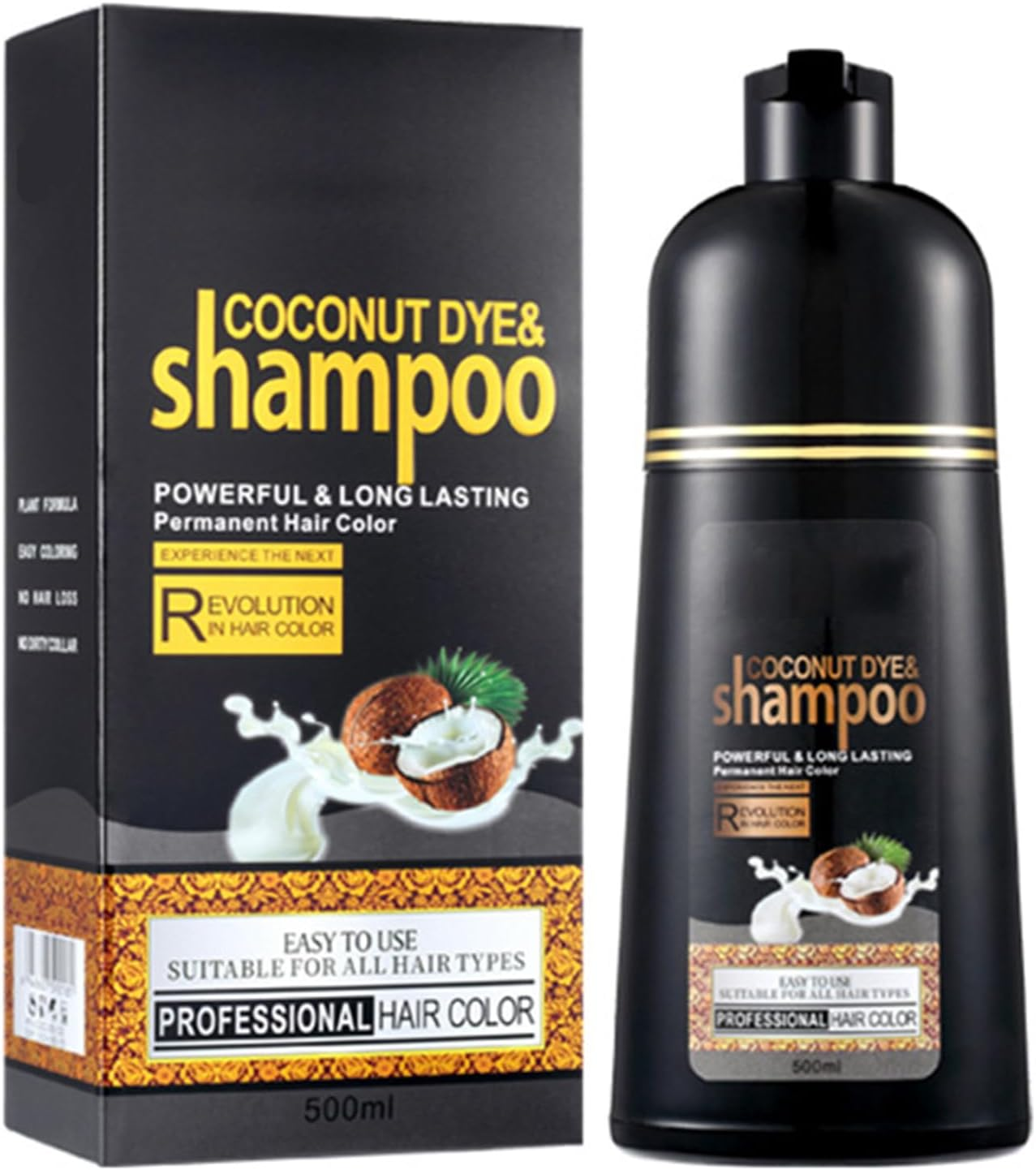 Coconuts Dye Shampoo 500 Ml Instant Black Hair Dye Shampoo, Fast Dyeing, Long Lasting Colour Shampoo, Hair Dye Cream for Men and Women image number 2