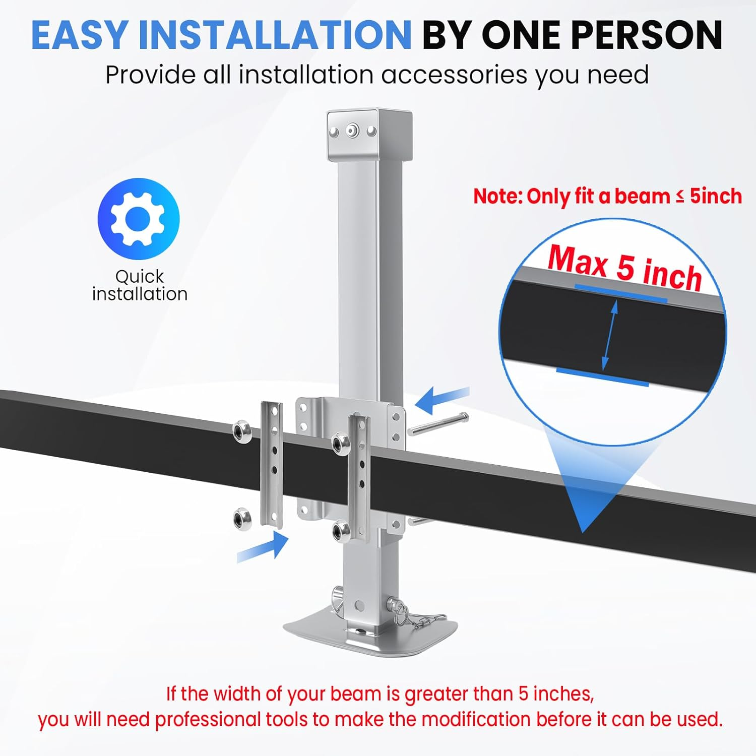 8000 Lbs Heavy Duty Trailer Jack, 28.8" Lift, 20-24V Cordless Drill Compatible, for RV, Boat, Yacht & Utility Trailers, with Manual Crank Handle & Weatherproof Cover, Sliver - Sliver image number 5