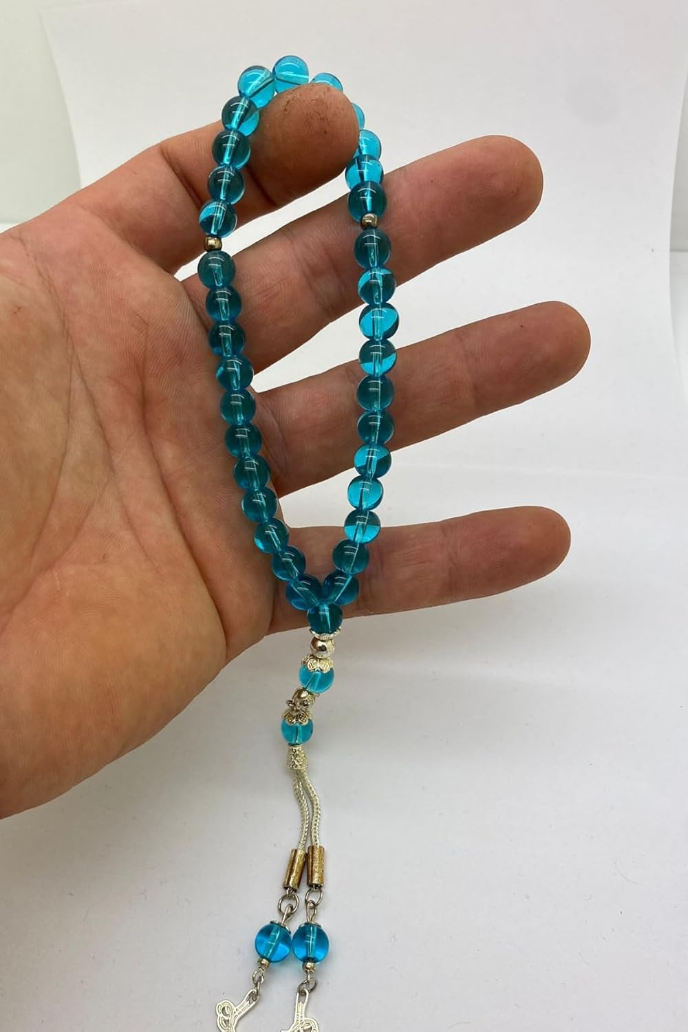 Handcrafted Airplane Glass Style Prayer Beads &ndash; Transparent Light Blue Misbaha with Tassel &ndash; Elegant Islamic Rosary for Men & Women