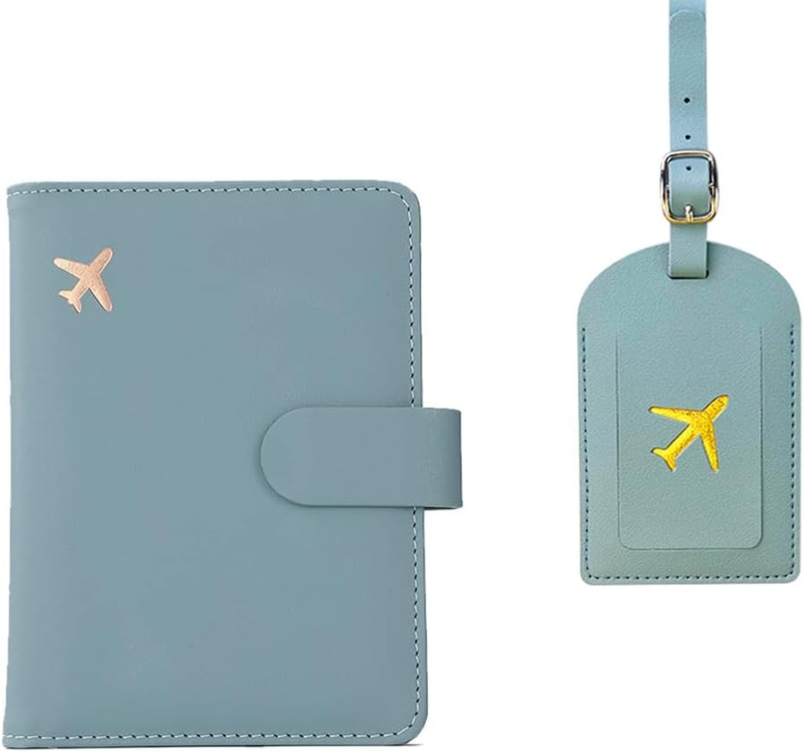 Passport Holder with Leather Luggage Tags, Travel Wallet Set, Haves Accessories Passport Book Holders for Women and Men (Pink)