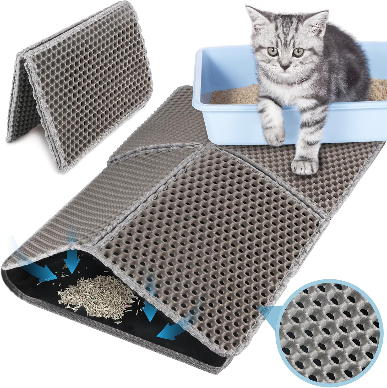 MOCOBO Cat Litter Tray Mat, 75 X 55 Cm, Easy to Clean & Waterproof Cat Litter Mat for Cat Litter, Non-Slip Cat Mat for Indoor Cats image number 4
