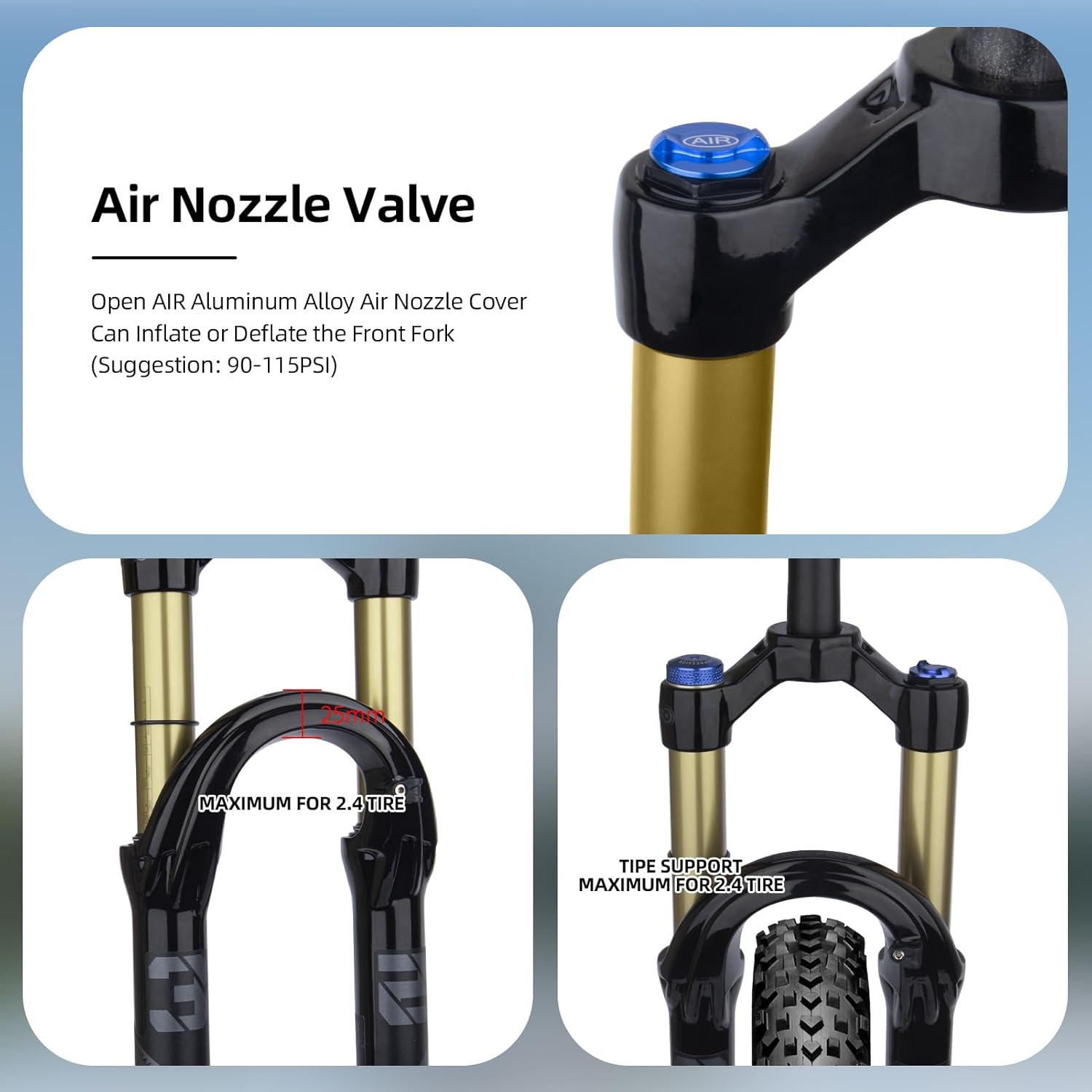 Professional Air Pressure Front Fork Made of Aluminum + Magnesium Alloy Suitable for 27.5/29 Inch Bikes with Shoulder Control Lock/Wire Control Lock Max for XC/AM 2.4In Tire image number 3