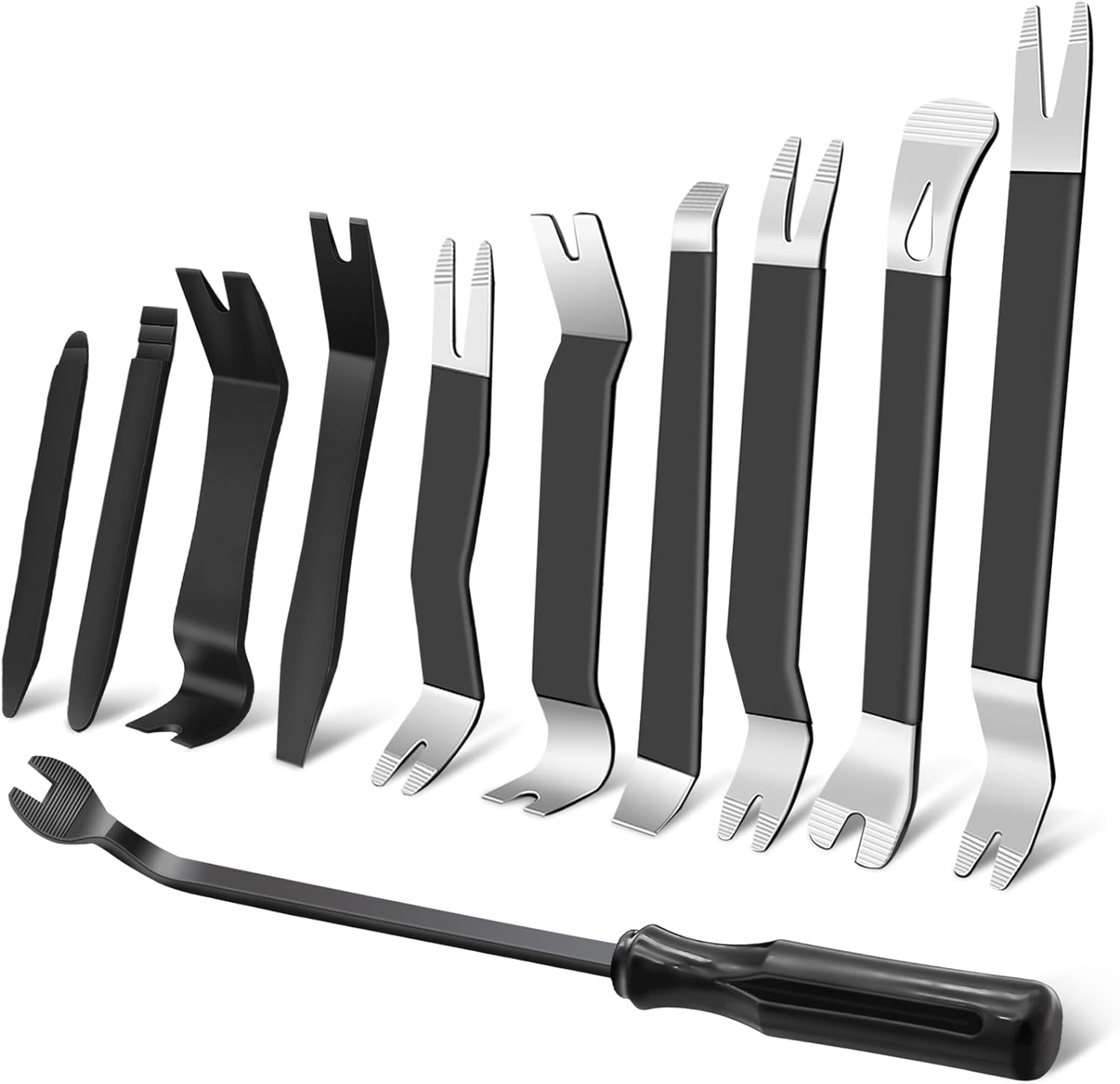 Zecirl 11 PCS Autotrim Removal Tool Kit, Metal Pry Tool Auto Fastener Remover Pry Bar Set Trim Remover Kits for Vehicle Door Panel, Audio Radio Panel, Dashboard Repair Kit