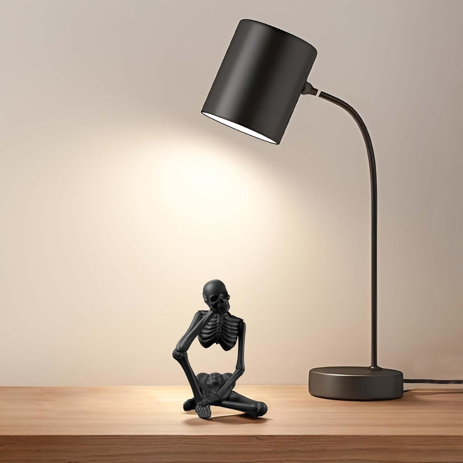 Loyzcy Thinker Statue Decor, Resin Sculptures Whimsical Home Decor, Black Skeleton Skull Abstract Aesthetic, Collectible Figurines for Table Office Shelf Decor image number 4