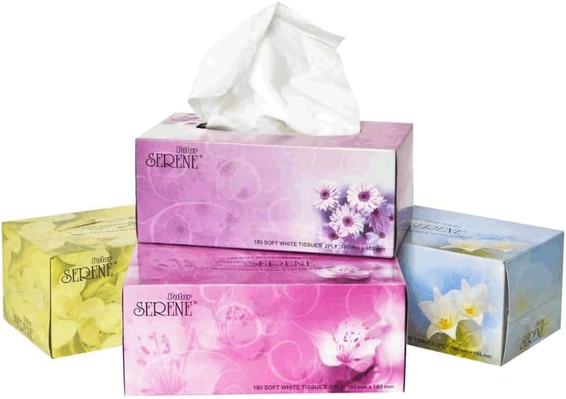 Polar Serene 2-Ply Deluxe Extra Soft Facial Tissues, 180 Sheets (Pack of 36) image number 1