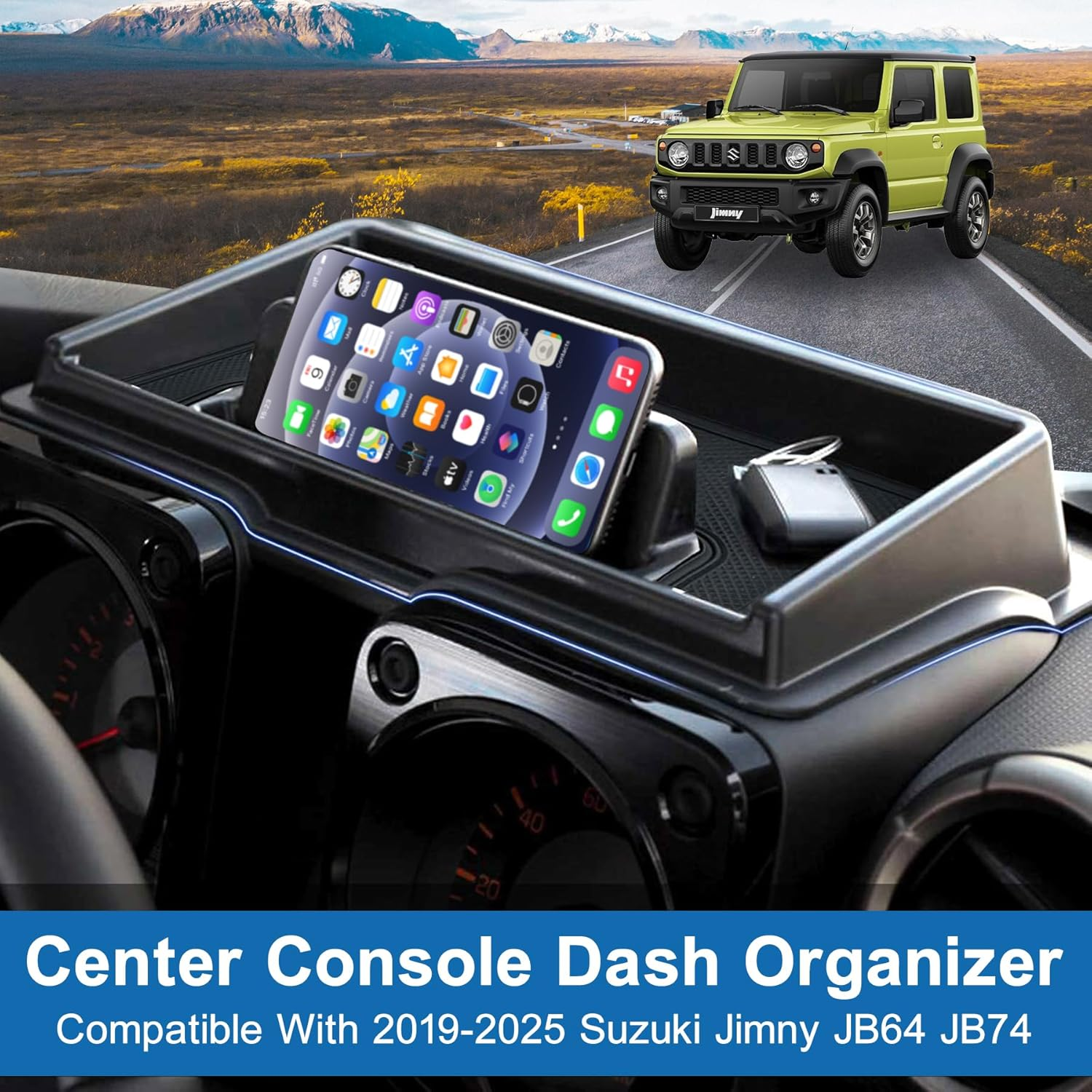 Center Console Organizer for Suzuki Jimny JB64 JB74 2019-2025 Dashboard Insert Tray, Dash Organizer Box for Phones, Keys & More, with Anti-Slip Mat, Dash Board Interior Accessories (Black) image number 4