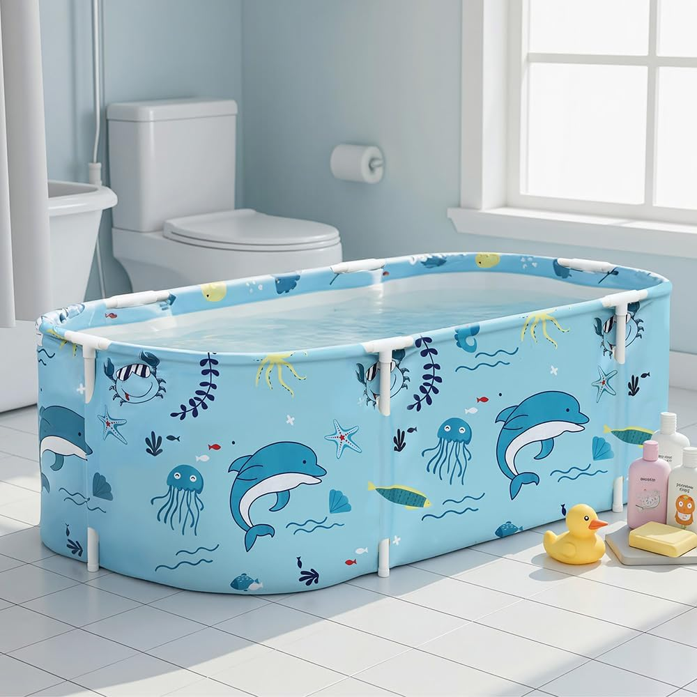 Weisshorn Foldable Bathtub PVC Spa Bucket Inflatable Cushion 132X65Cm Blue image number 2