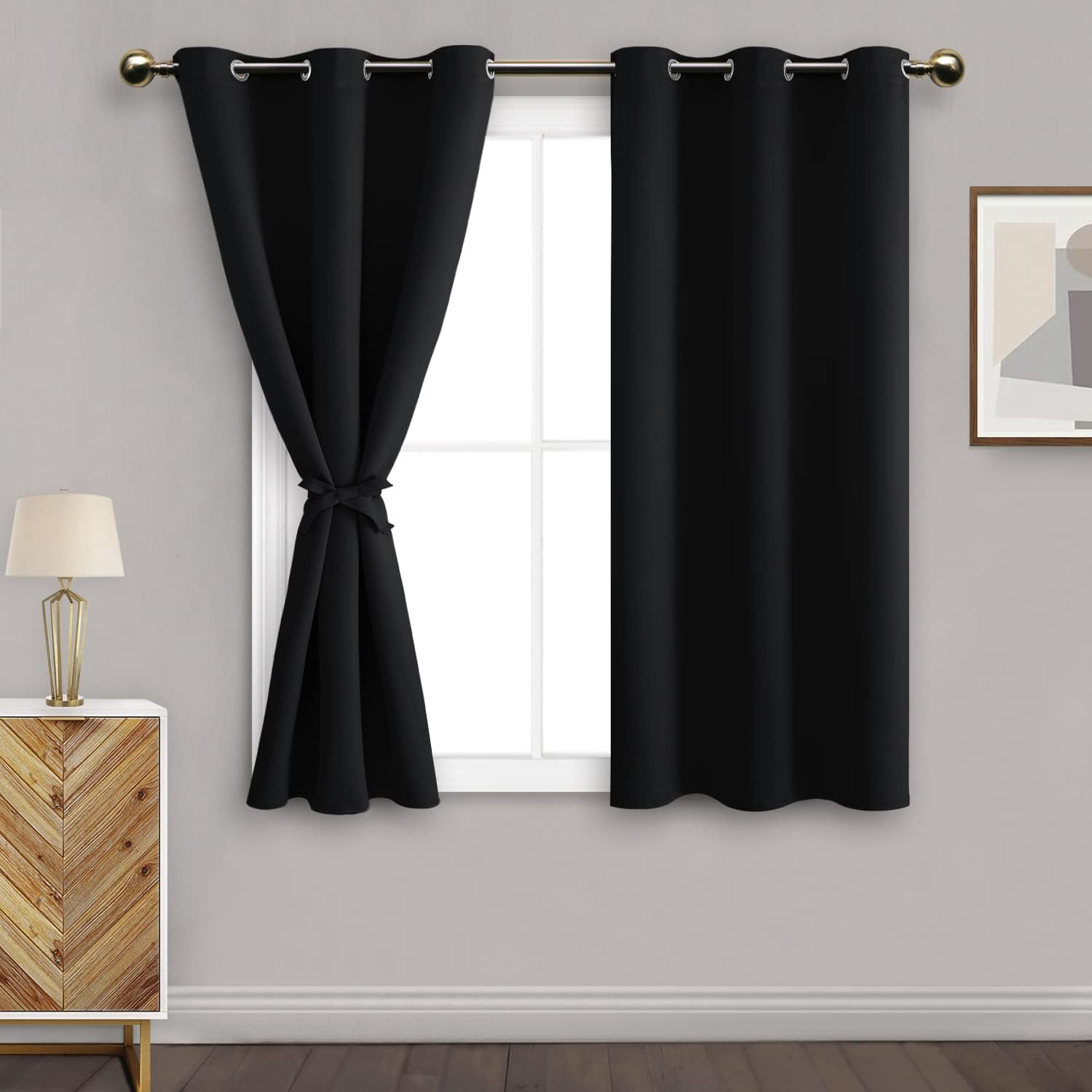 DWCN Grey Blackout Curtains for Bedroom Sewn with Tiebacks - Thermal Insulated Light Blocking Grommet Window Curtains for Living Room, Set of 2 Drape Panels, Each W132 Cm X D214Cm,