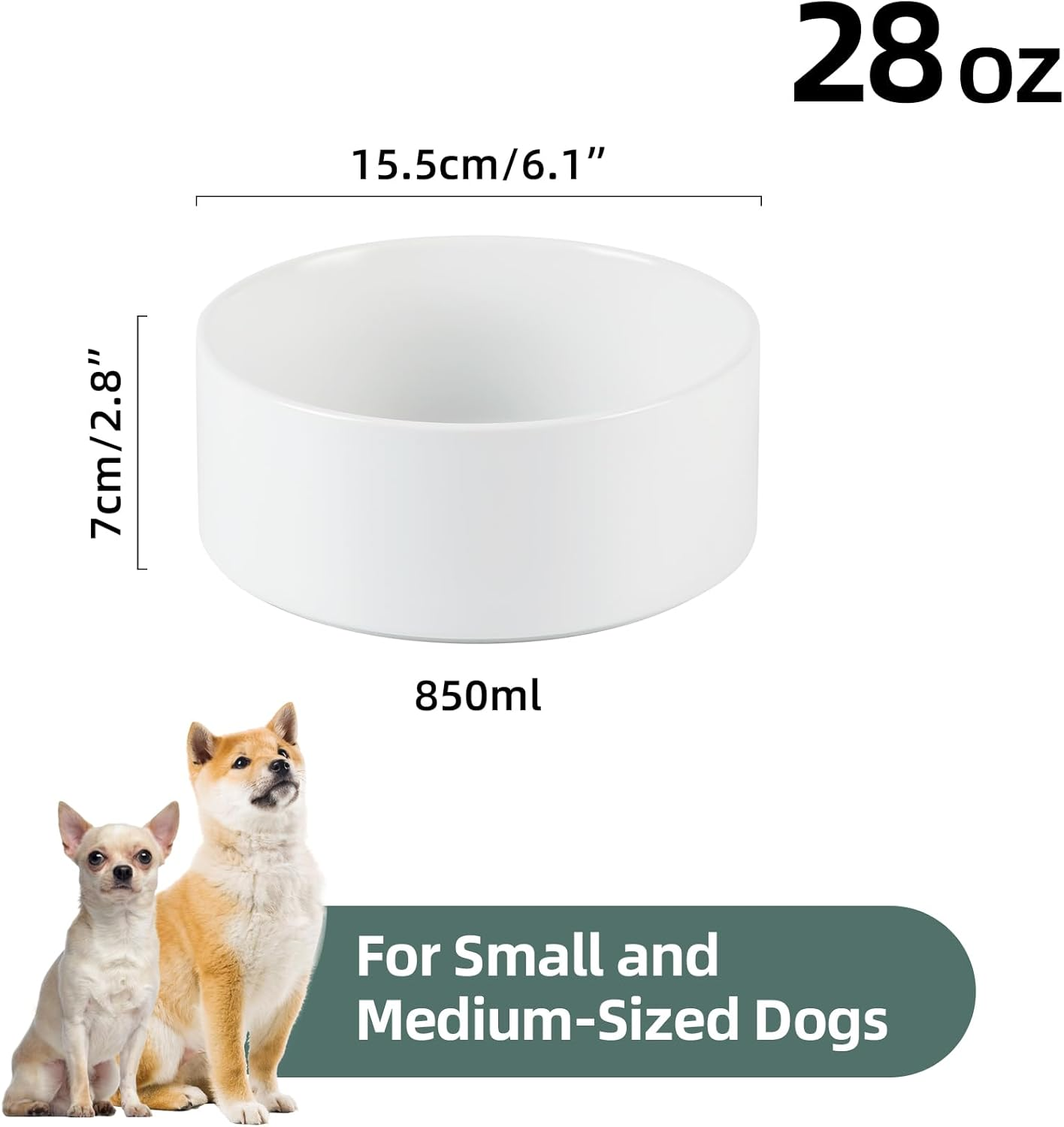 Havniva Raised Dog Bowl Non-Slip Ceramic Dog Bowl Adjustable Height Feeding Bowl Dog Bowl Medium and Large Dog Water Bowl (Bowl - White, 15.5 Cm) image number 2