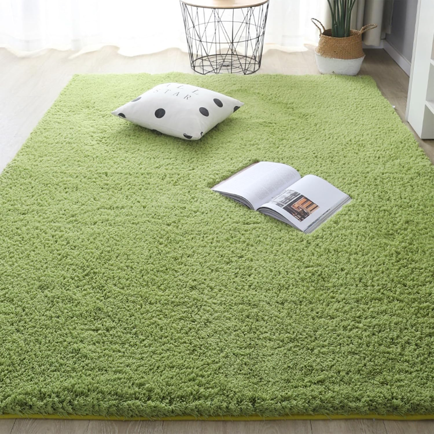 Fuffly Area Rug for Kids Playmat Soft Indoor Modern Shaggy Silky Smooth Rugs Non-Slip Fur Fluffy Carpet Living Room Dining Room Bedroom Floor Mat (Camel Color, 120 * 160Cm)