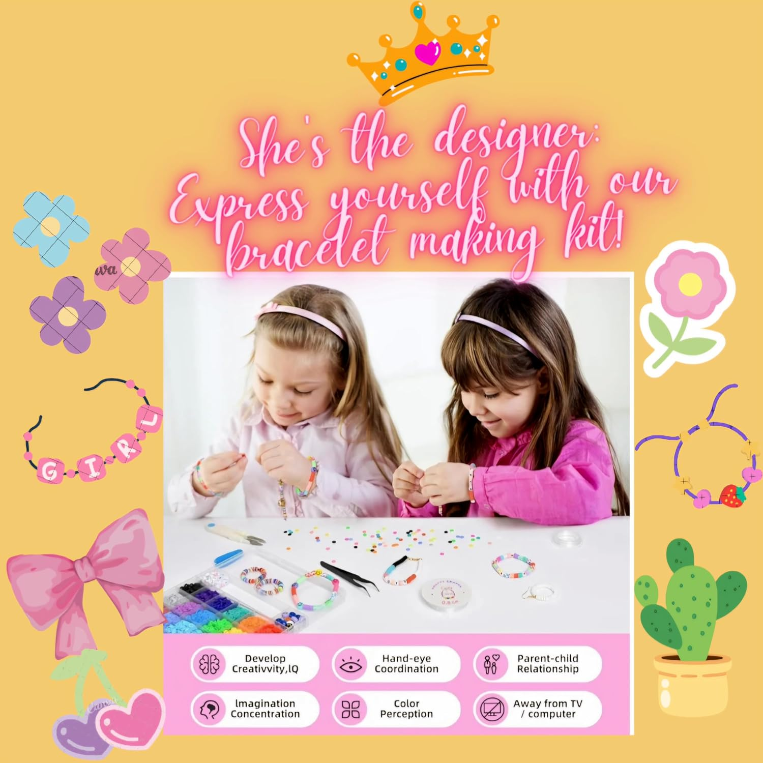 Crafty Carats Friendship Beads 7000+ Polymer Clay Beads Bracelet Making Kit, 24 Vibrant Colors, Flat Polymer Clay Beads, a to Z Letter Beads, Emoji and Smiley Beads Jewellery Making Supplies and Crafts Gift Set for All, Polymer Clay Beads Bracelet Making Kit, Black N White Color Palette Vintage Letter Beads, Charm Bracelet Making Kit, Mystical Charms, Elastic Chords and Clasps for Durable Fit, Hooks and Chain for Perfect Locking, Swifie Bracelets, with One Set of Forceps and Scissor #Onlyonamazon (7000, Plain) (Plain) image number 5