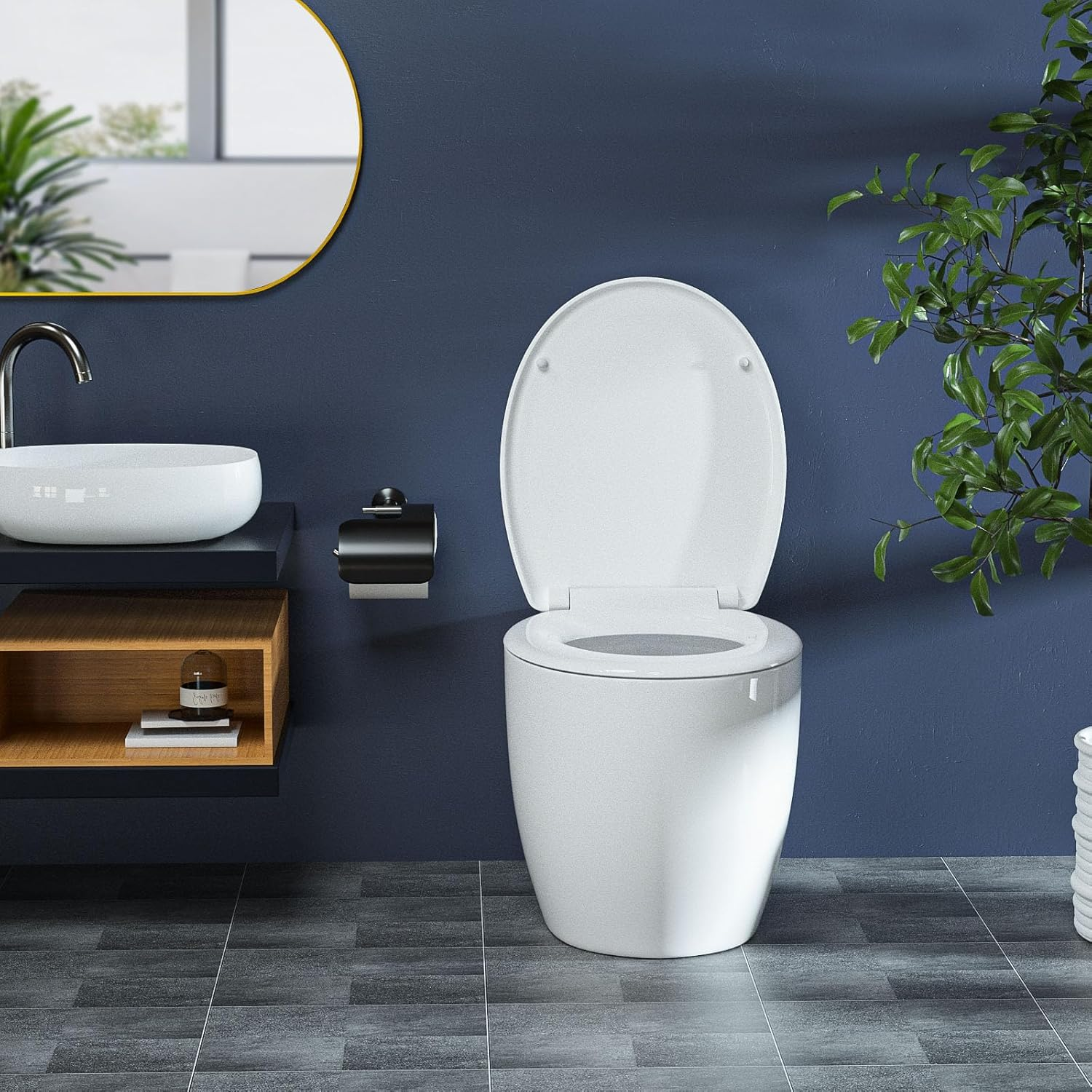 Toilet Seat, MUJIUSHI Soft Close Toilet Seats with Quick Release & Non-Slip Seat Bumpers, Simple Top Fixing, Standard Toilet Seats White with Adjustable Hinges, O Shape