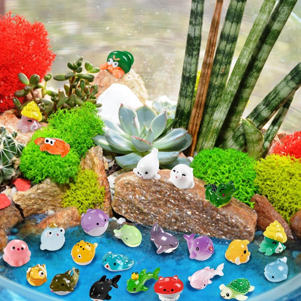 DIYDEC 36Pcs Mini Ocean Resin Animals Tiny Sea Animals Figurines Marine Miniature Plastic Animals Aquarium Ornaments Decorations for DIY Fish Tank Potted Micro Fairy Garden Dollhouse image number 2