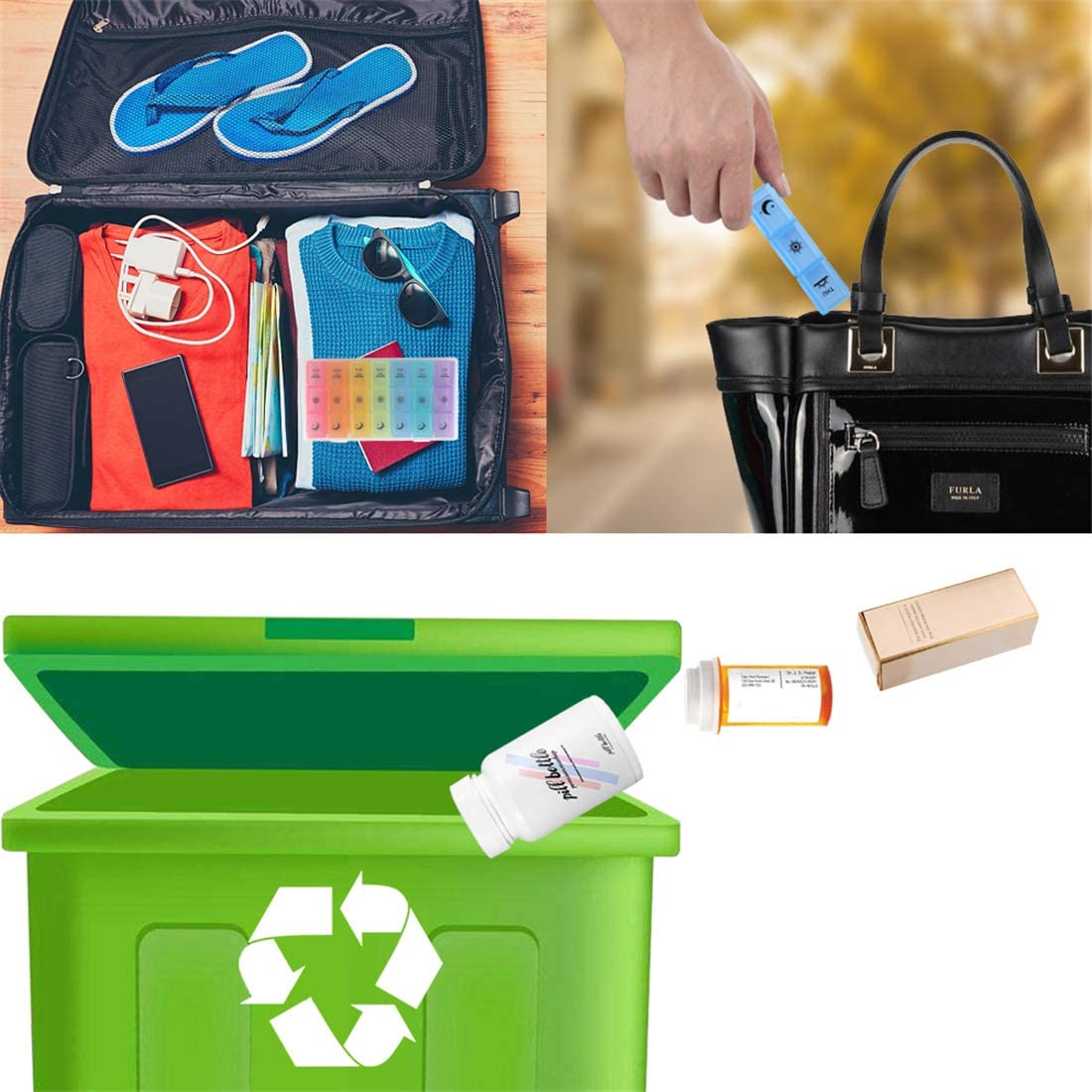 Weekly Pill Organizer,3-Times-A-Day 7 Day Pill Box Large Compartments Moisture-Proof Pill Case Medication Reminder Portable Travel Container for Vitamins Fish Oil Compartments Supplements