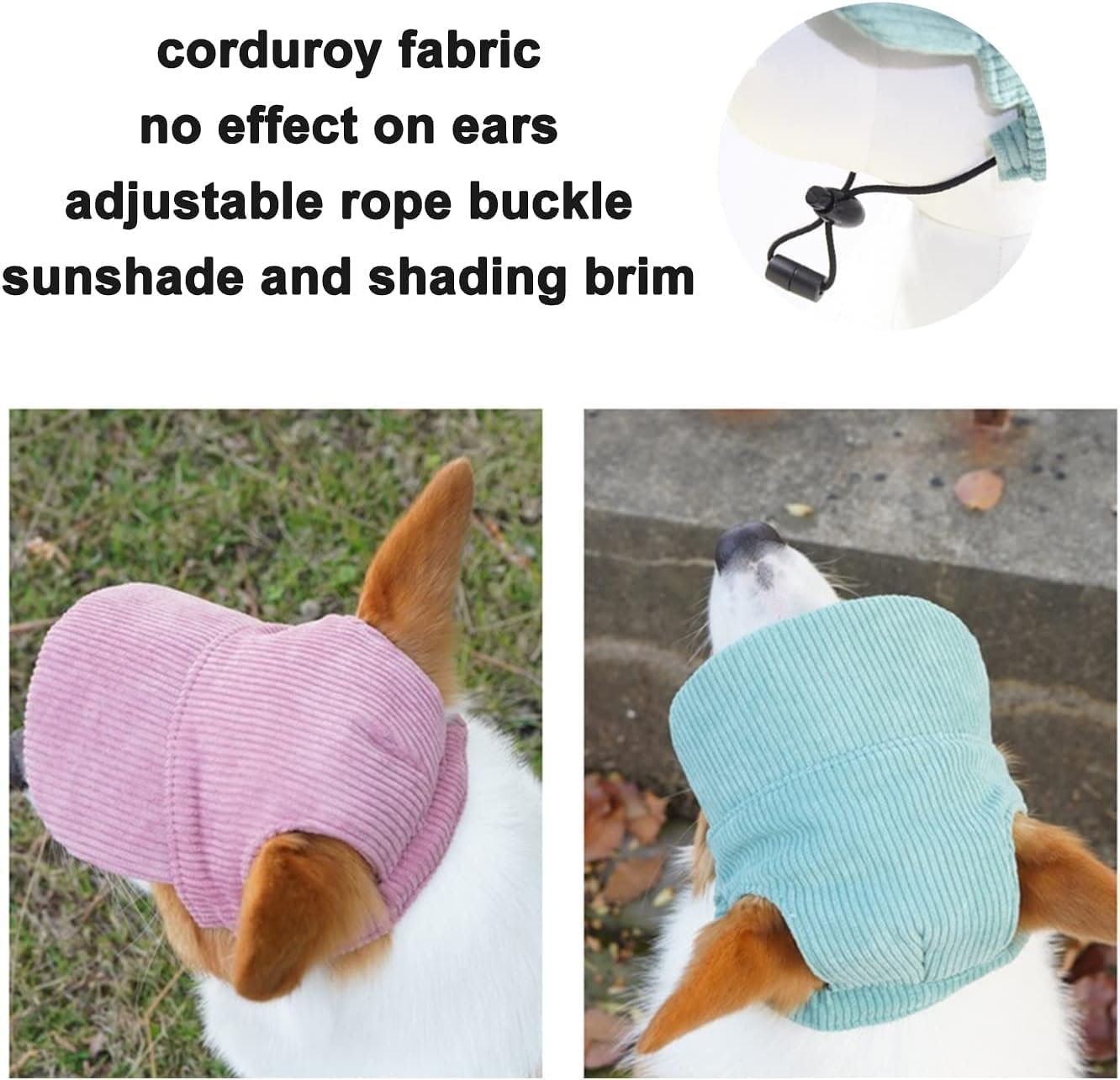 Generic Dog Cap, Thickened Corduroy Sunscreen Hat with Ear Holes Chin Strap for Cats Dogs (Pink, L) image number 4