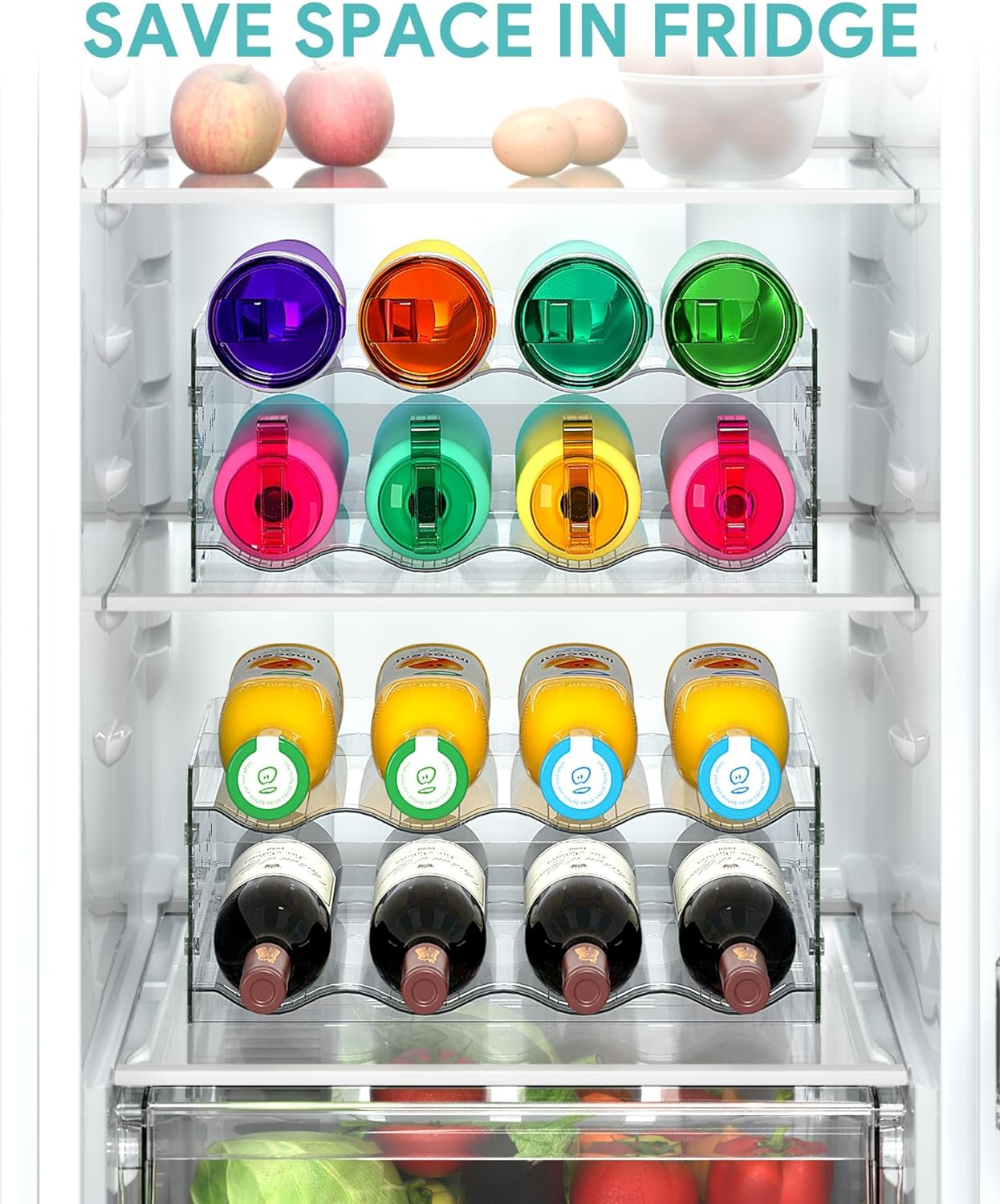 Water Bottle Organiser, Water Bottle Holder Plastic Stackable Water Bottle Storage Rack for Kitchen Cabinets, Countertop, Pantry Storage and Fridge, Free-Standing Kitchen Storage Holder (16 Bottle)