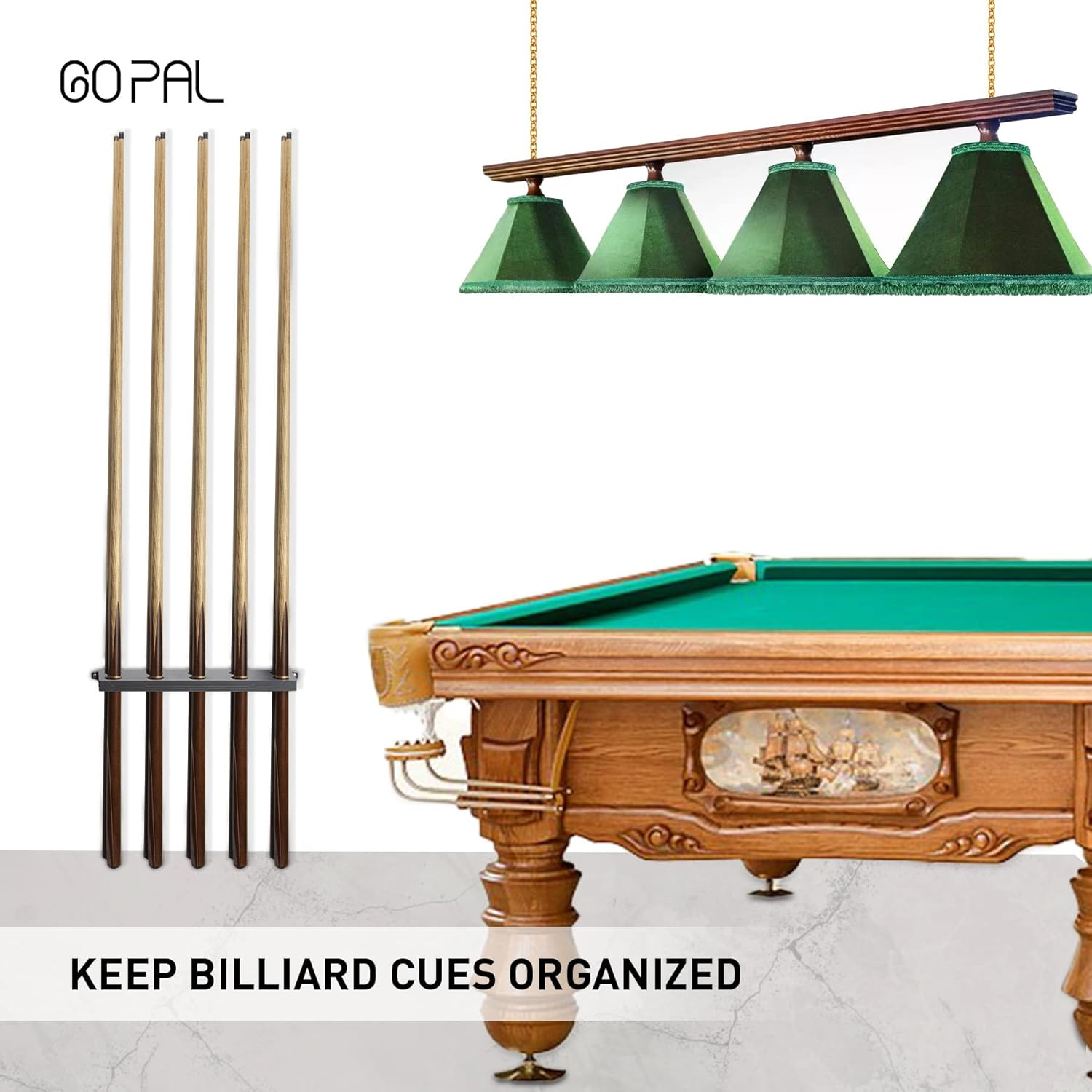 Go Pal Cues Pool Cue Rack Wall Mounted, Pool Stick Holder Billiard Cue Racks, Game Room Accessories, 1-Piece image number 3