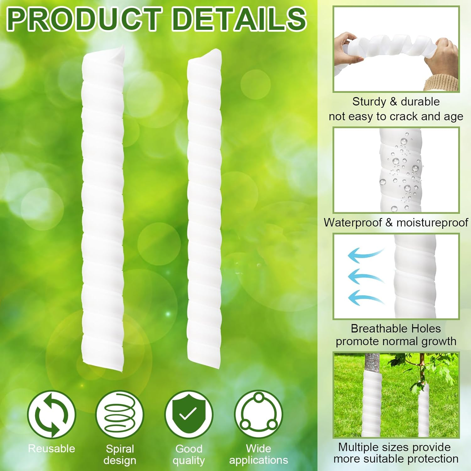 6 Pcs Tree Trunk Protector-2 Size Plastic Spiral Tree Guard Tree Trunk Protector Wrap Tree Bark Protector Tube Tree Wraps to Protect Bark Tree Saplings from Deer Cats Rodents Rabbit Mowers (White)