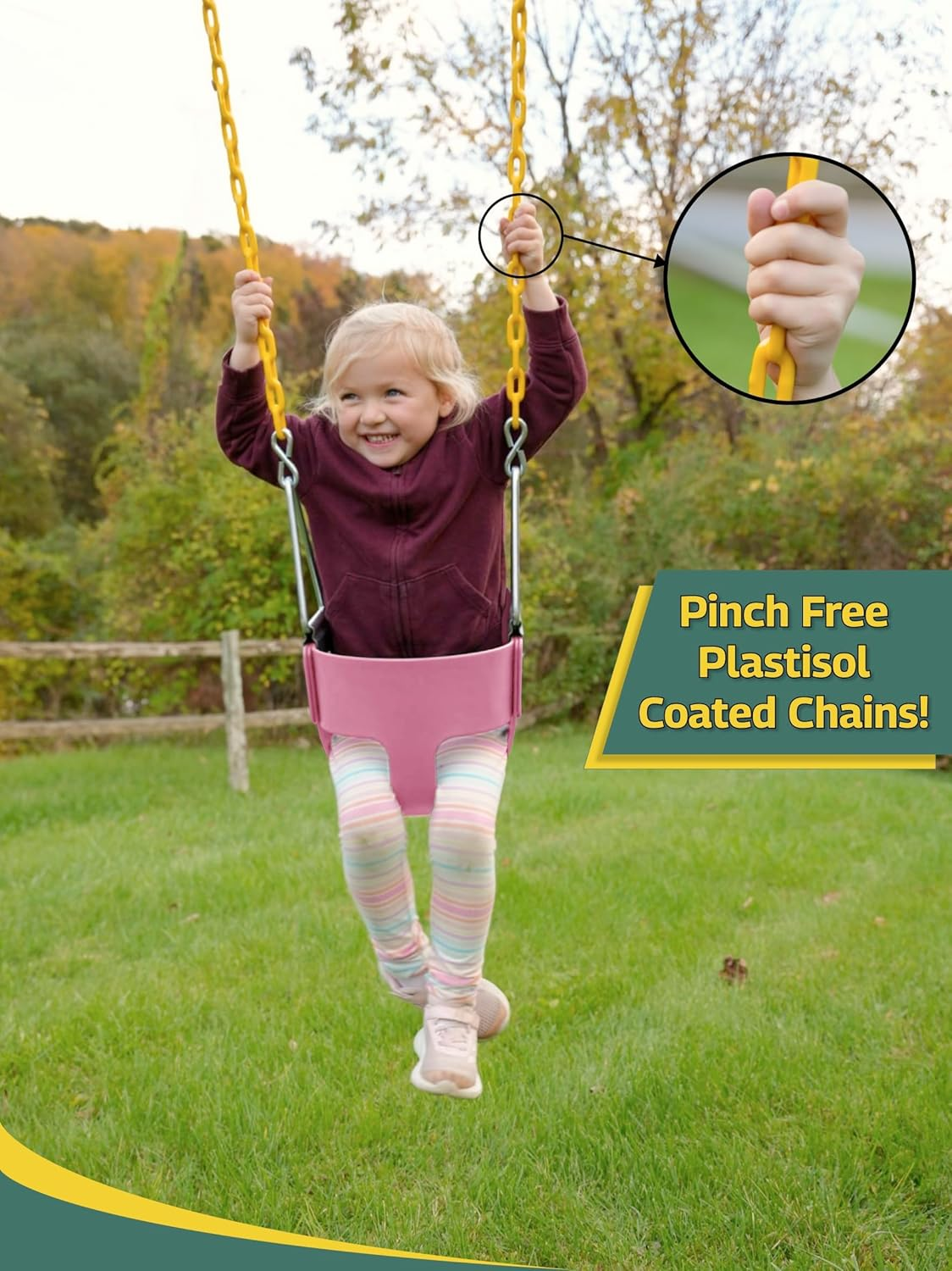 Eastern Jungle Gym Heavy-Duty High Back Full Bucket Toddler Swing Seat | Coated Swing Chains Fully Assembled | Pink Swing Set Accessory image number 6