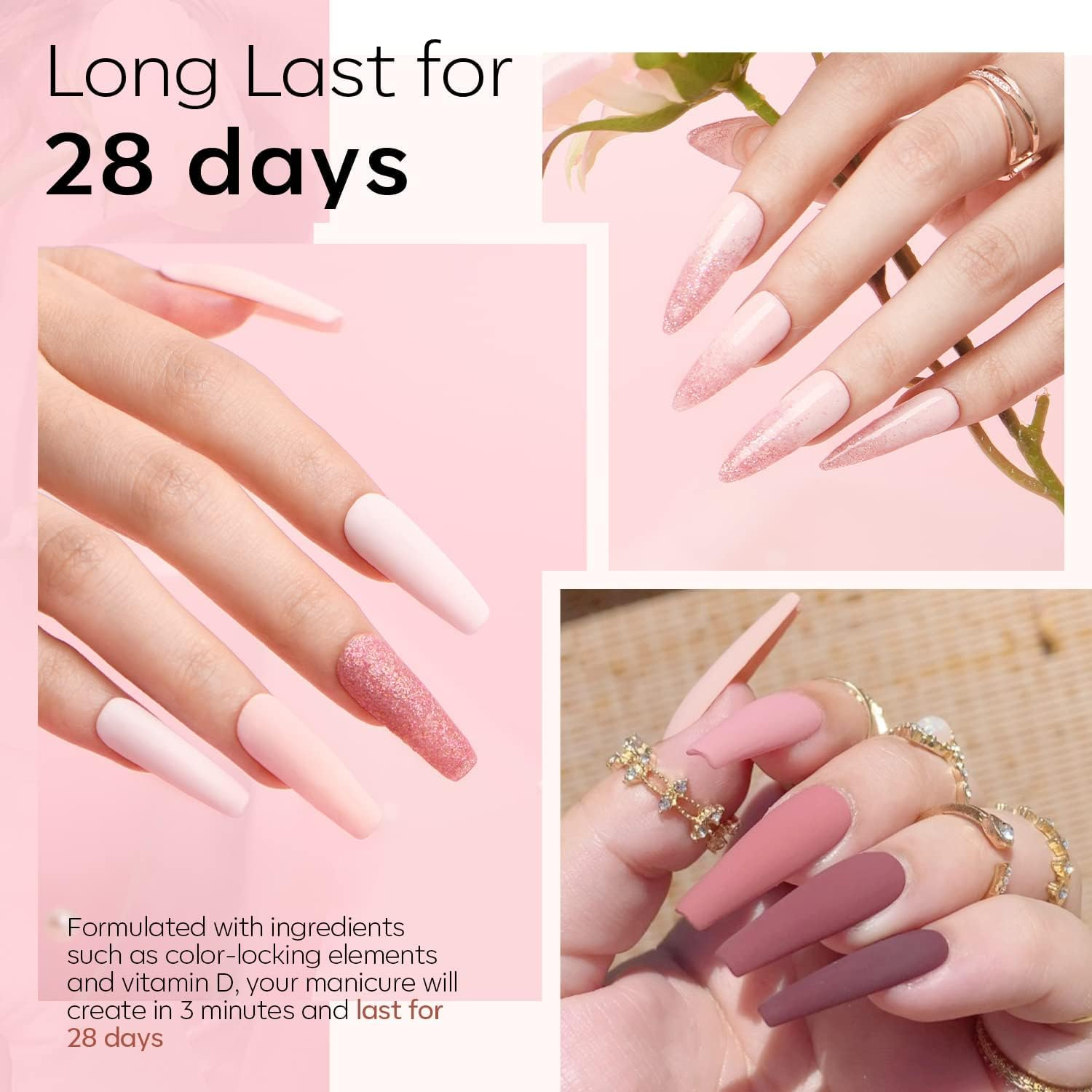 Modelones 32 Pcs Dip Powder Nail Kit Starter, 20 Colors Nude Pink Skin Tone Glitter All Seasons Dipping Powder Essential Liquid Set with Base Top Coat Activator for French Nail Art Manicure DIY Salon All-In-One Beginner Kit Gift image number 6