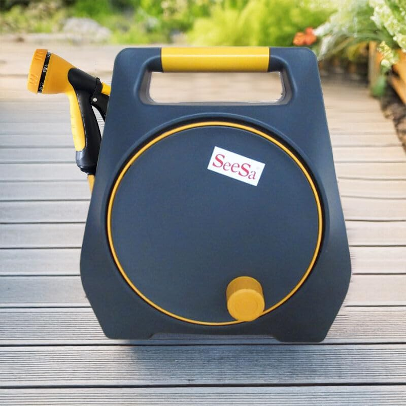 Garden Manual Rewind 15M+2M Water Hose Retractable Hose Reel Spray Gun image number 2