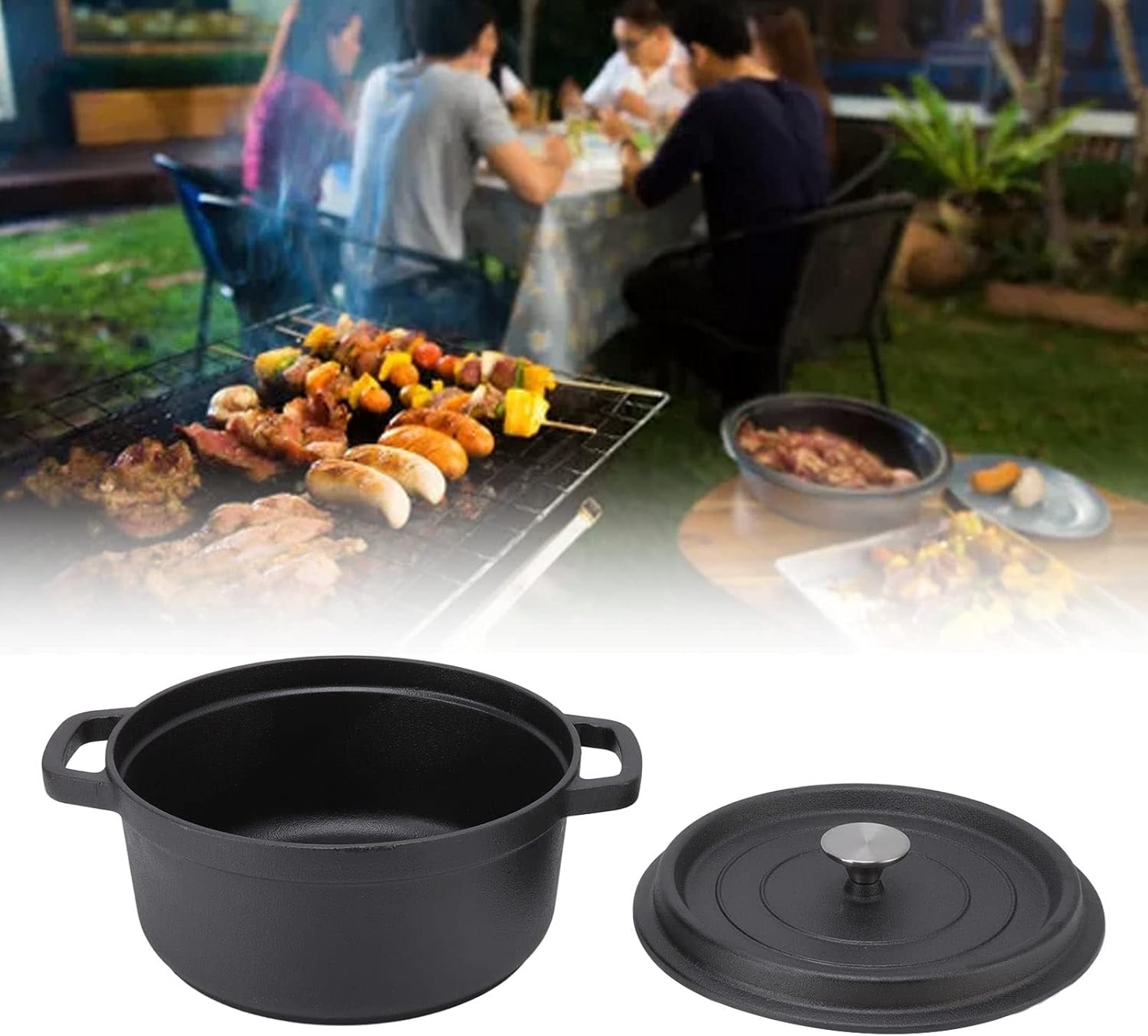 Cast Iron Pot Dual Loop Handle 24Cm Uncoated Dutch Oven Smart Cookware for Frying and Baking, Easy To image number 3
