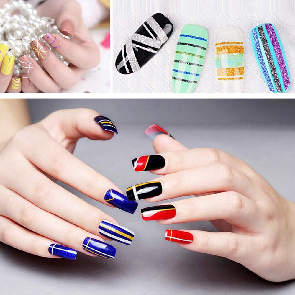 Mixed Color Beauty Striping Decals Tips Tape Line DIY Design Nail Art Stickers,Nail Grind Gold and Silver Lines for Nail Tools Decorations, 32Pcs / Set image number 1