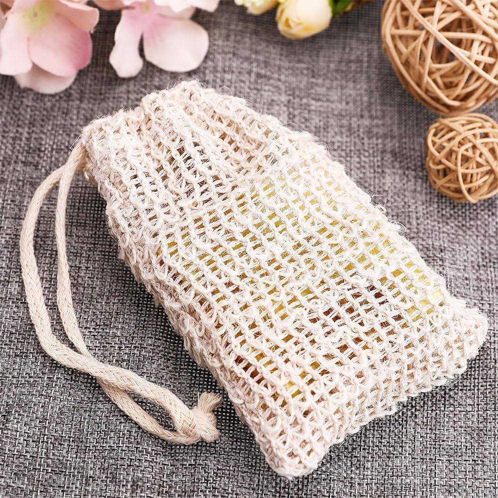 10 Pack Natural Sisal Soap Saver Bag Zero Waste Mesh Bar Soap Loofah Holder Pouch for Shower (10 Pack Yellow) image number 2