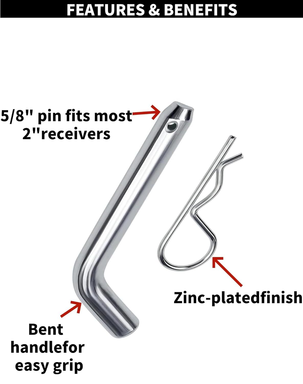 21580 Trailer Hitch Pin & R Clip,5/8 Inch/16Mm Diameter,Tow BAR Trailer Ball Mount Receiver,Fits 2"&2-1/2" Receiver image number 3