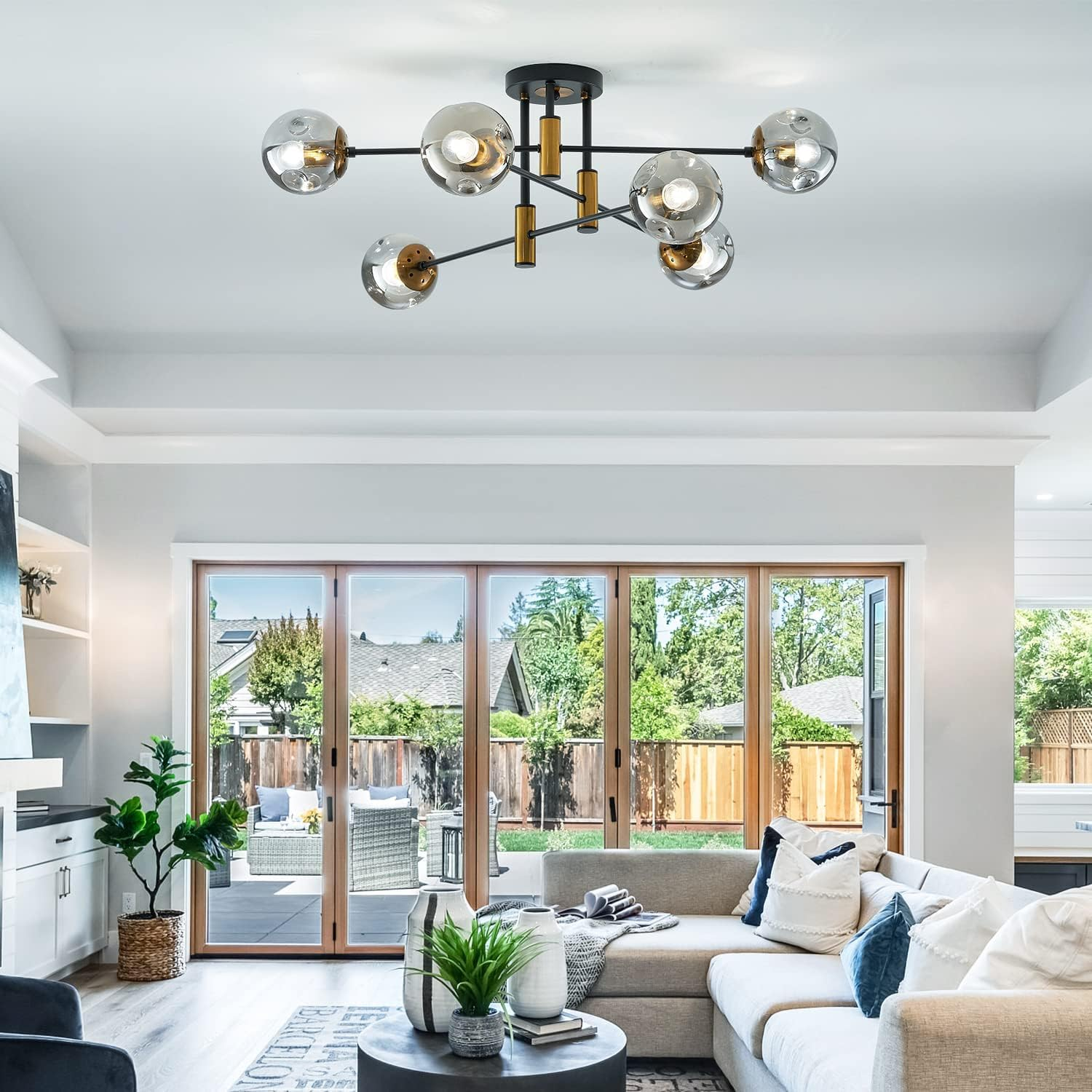 Anyuainiya 6-Light Glass Globe Modern Sputnik Chandelier, Matte Black and Gold Living Room Ceiling Light Fixture Vintage Hanging Chandeliers for Dining Room Living Room Bedroom Farmhouse image number 2