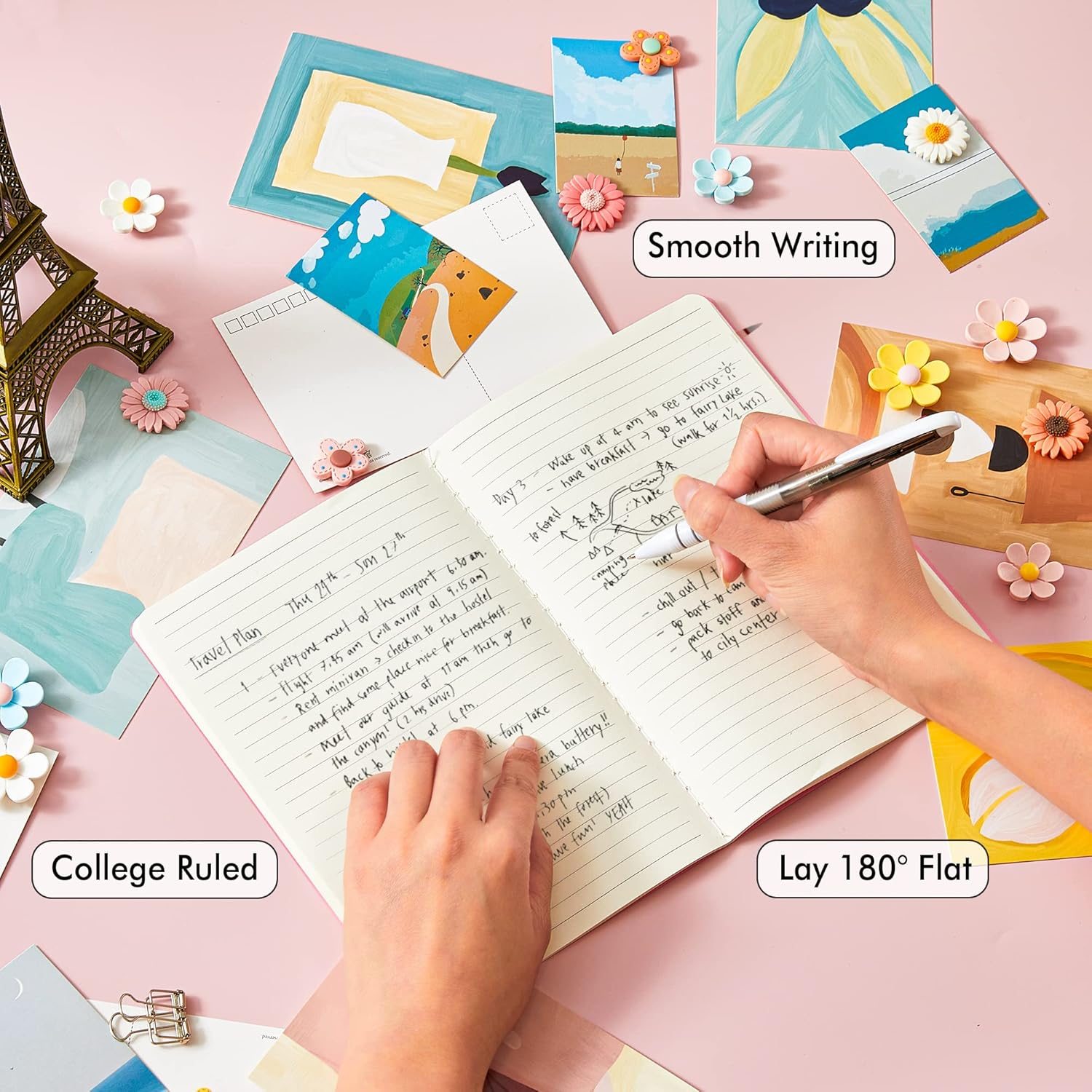 Feela Soft Cover Notebook Bulk, 8 Pack College Ruled Notebooks for Work Studay, Lined Travel Journal for Women Men, Note Taking Notebook School Supplies Business Writing, 8.2&rdquo; X 5.5&rdquo;, A5, Pink image number 2