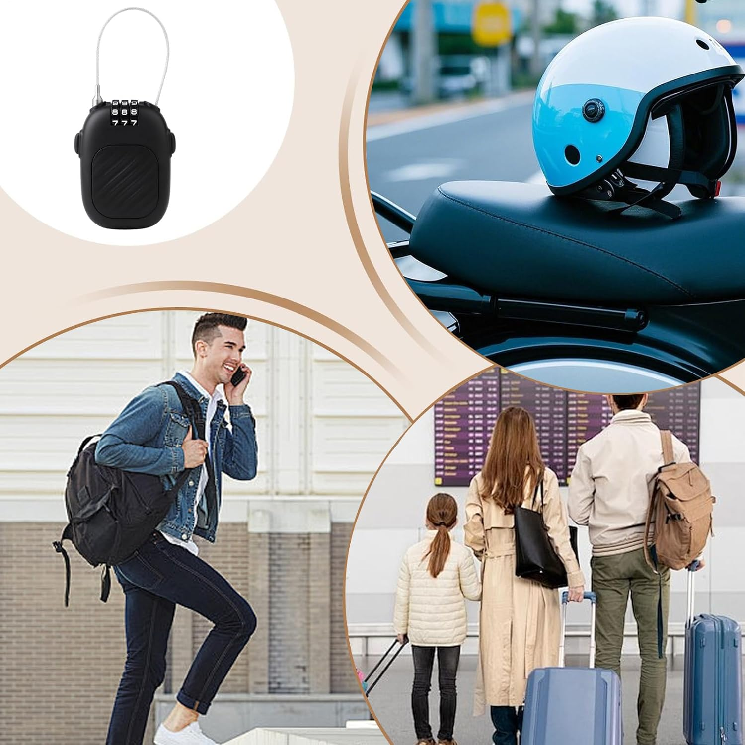 Retractable Cable Lock - Ski Lock Cable | 14 Inch Steel Cable Password Ski Locks | Adjustable Backpack Safety Locker for Travel Suitcase Bags Offering Increased Security with 3 Sets of Numeric Combi