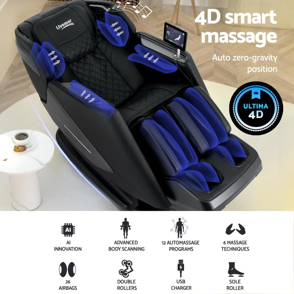 Livemor 4D Massage Chair Electric Recliner Home Massager Black image number 6