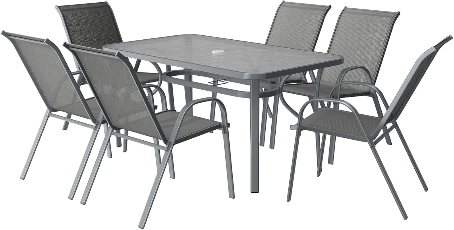 ALFORDSON 7 Pcs Outdoor Dining Set with Patio Table and Chairs, Black All-Weather Textilene Fabric Indoor Bar Set, Garden Patio Furniture for Patio, Garden, Lawn, Balcony and Swimming Pool Side