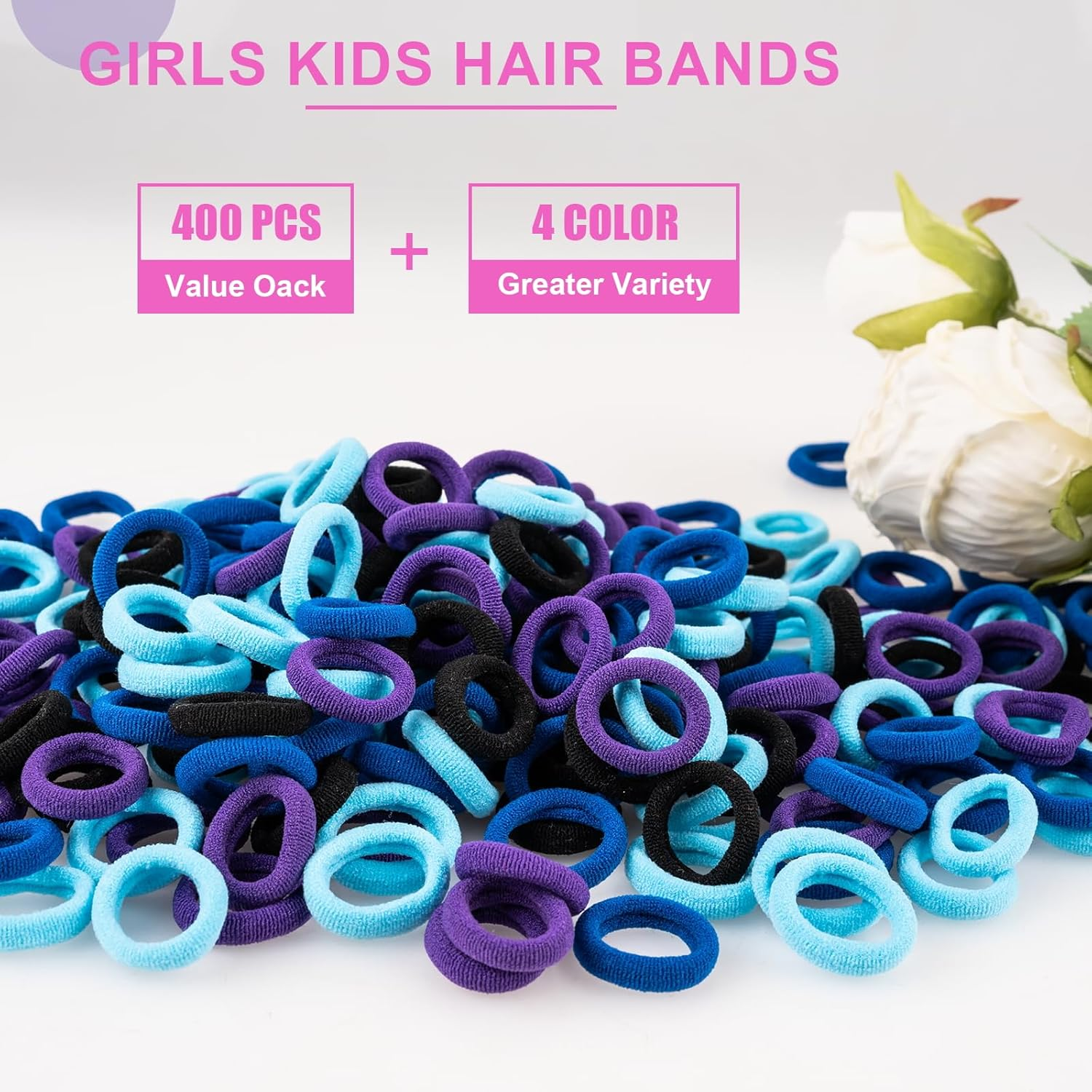 400 PCS Baby Hair Ties &ndash; No Damage Elastic Ponytail Holders, Soft Seamless Multicolor Hair Bands for Toddlers and Girls, Baby Hair Accessories (Mixed Blue)