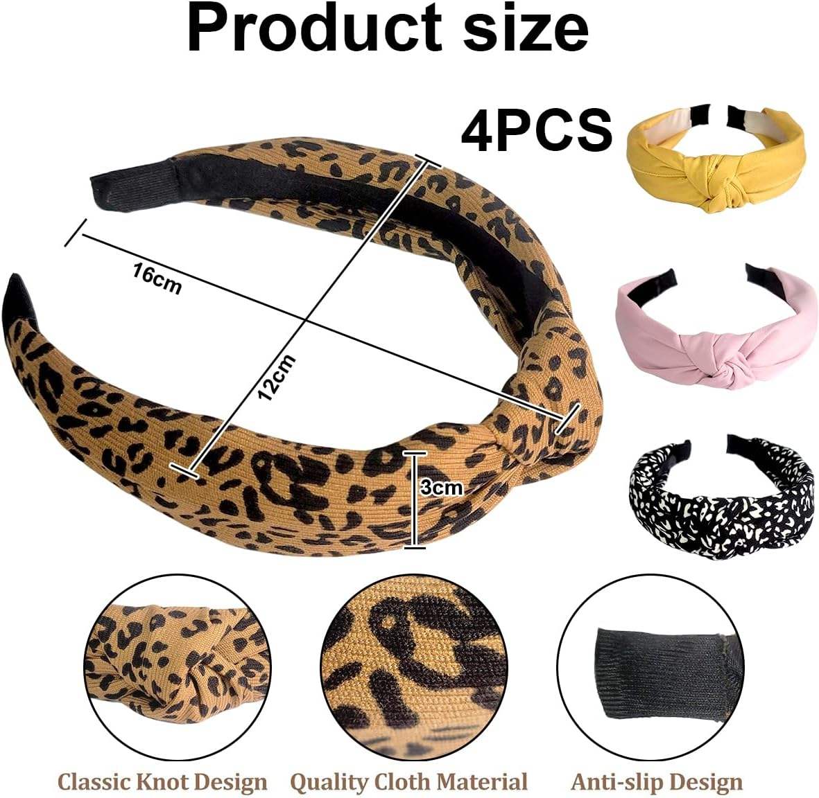 Ruayia Pack of 4 Women'S Headbands, Elastic Hair Bands for Women, Non-Slip, Trendy, Hair Accessories, Headwear, Hair Bands, Wide Non-Slip Headband for Yoga, Workout, Running, Sports image number 6