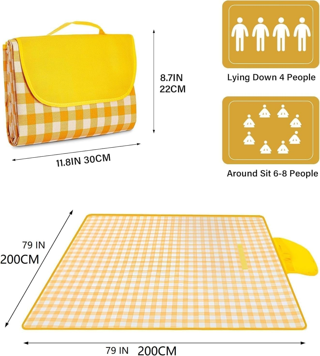 Outdoor Picnic Blanket Foldable Extra Large Beach Blanket Oversize 79''*79'' Waterproof Sandproof Camping Rug with Carry Strap Portable Mat for Travel Outdoor image number 3