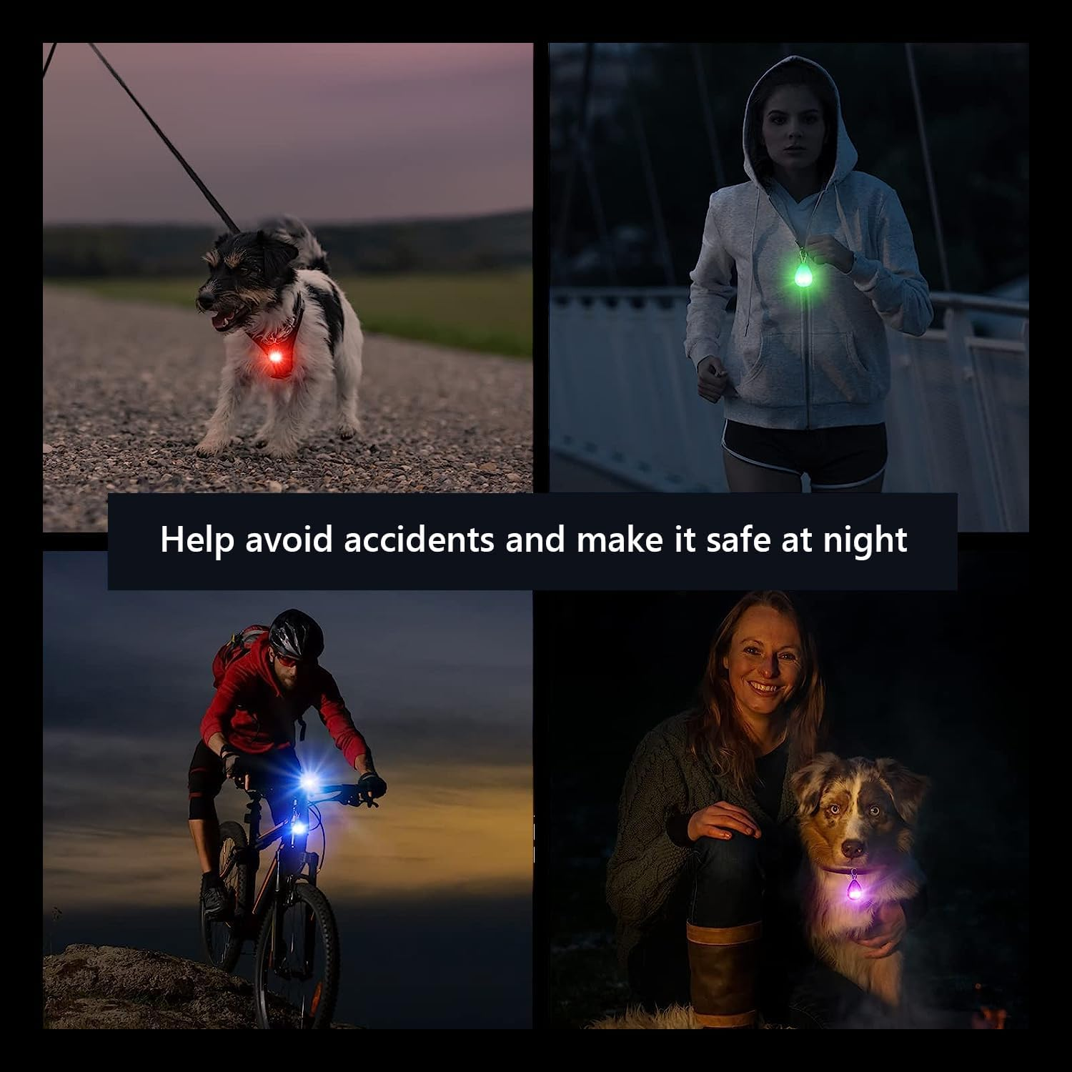 LED Dog Collar Light 2 Pack, USB Rechargeable Clip-On Flashing Tag Light, 3 Modes for Night Walking Safety (Blue/Green)