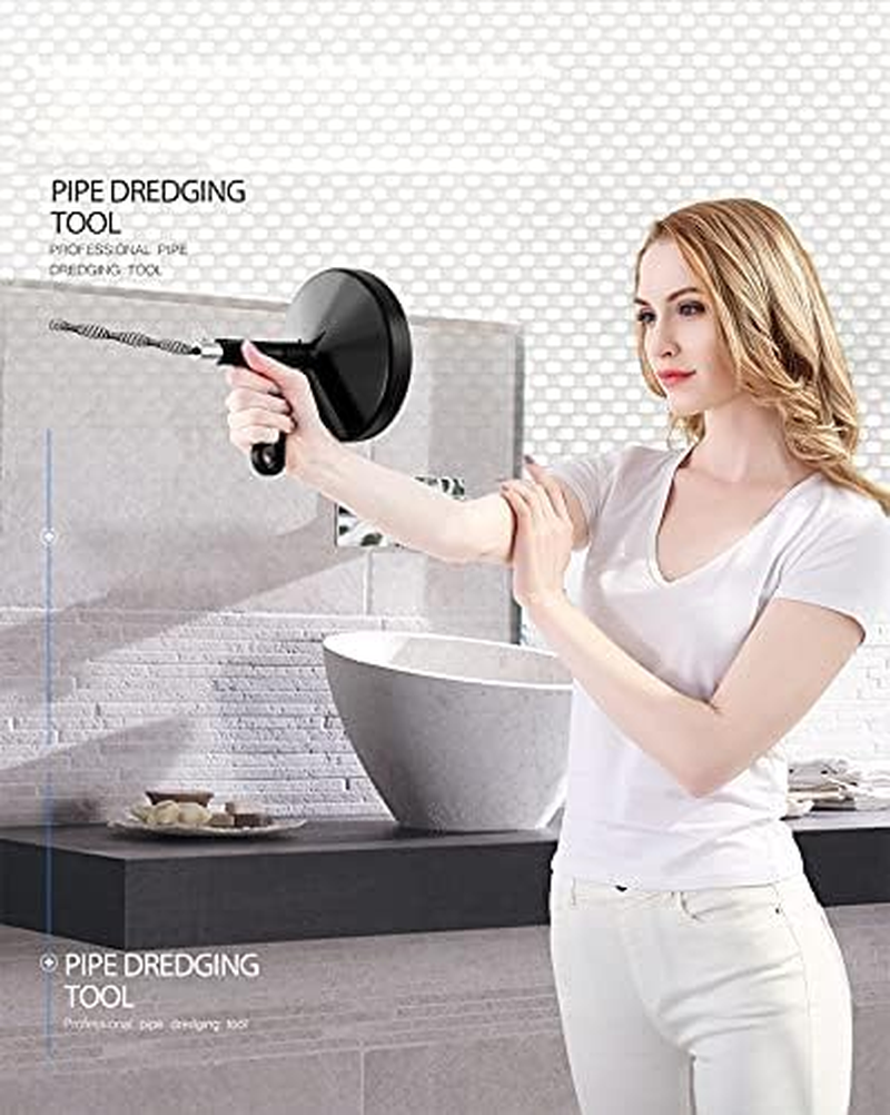 Plumbing Snake Sink Drain Auger, 23 Ft Drain Clog Remover Pipe Snake, Professional Drain Cleaner for Bathtub Drain, Kitchen Sink, Sewer, with Gloves (Black) image number 4